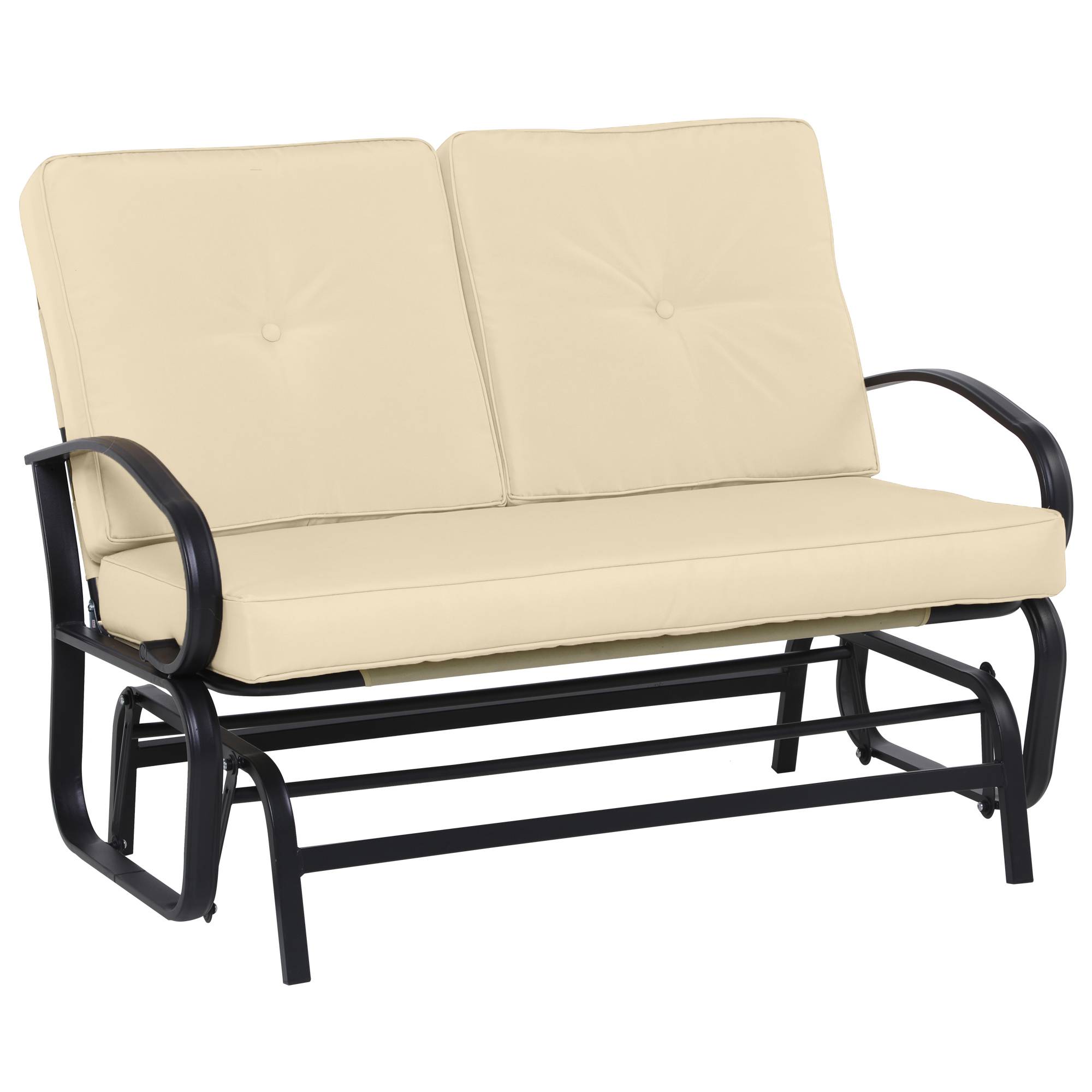 Outsunny - Banc à bascule de jardin 2 places style colonial acier époxy noir coussins beige - Outsunny - Image 1