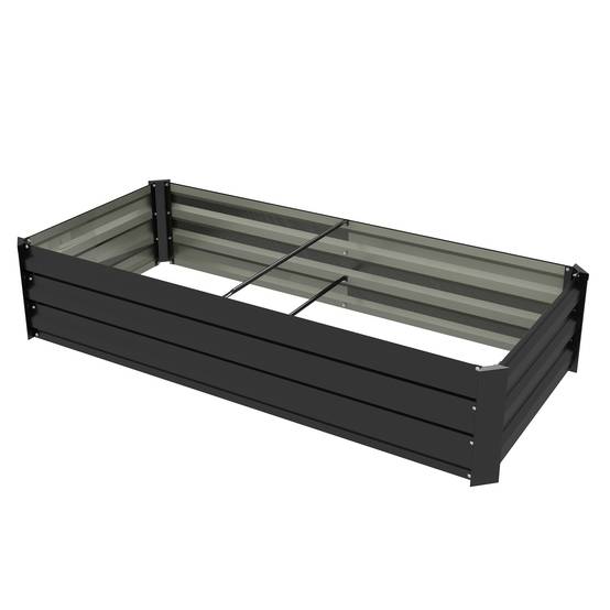 Jardinière rectangulaire potager de jardin bac à fleurs en acier avec bordure de sécurité et fond ouvert noir - Image 2