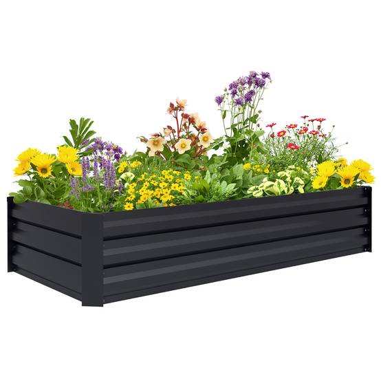 Jardinière rectangulaire potager de jardin bac à fleurs en acier avec bordure de sécurité et fond ouvert noir - Image 1
