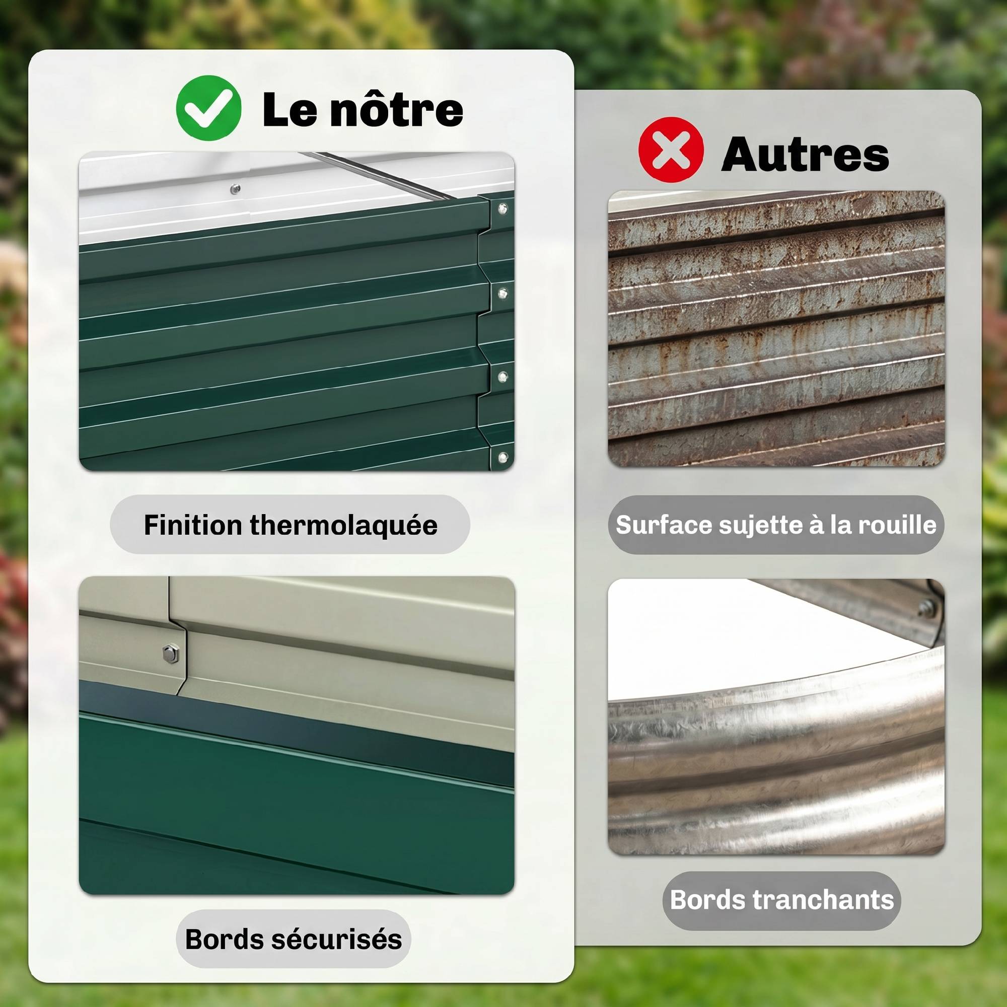 ComfortXL - Lot de 2 carrés potagers rectangulaires en acier galvanisé 120 x 60 x 30,5 cm vert foncé pour jardin et serre - Image 5