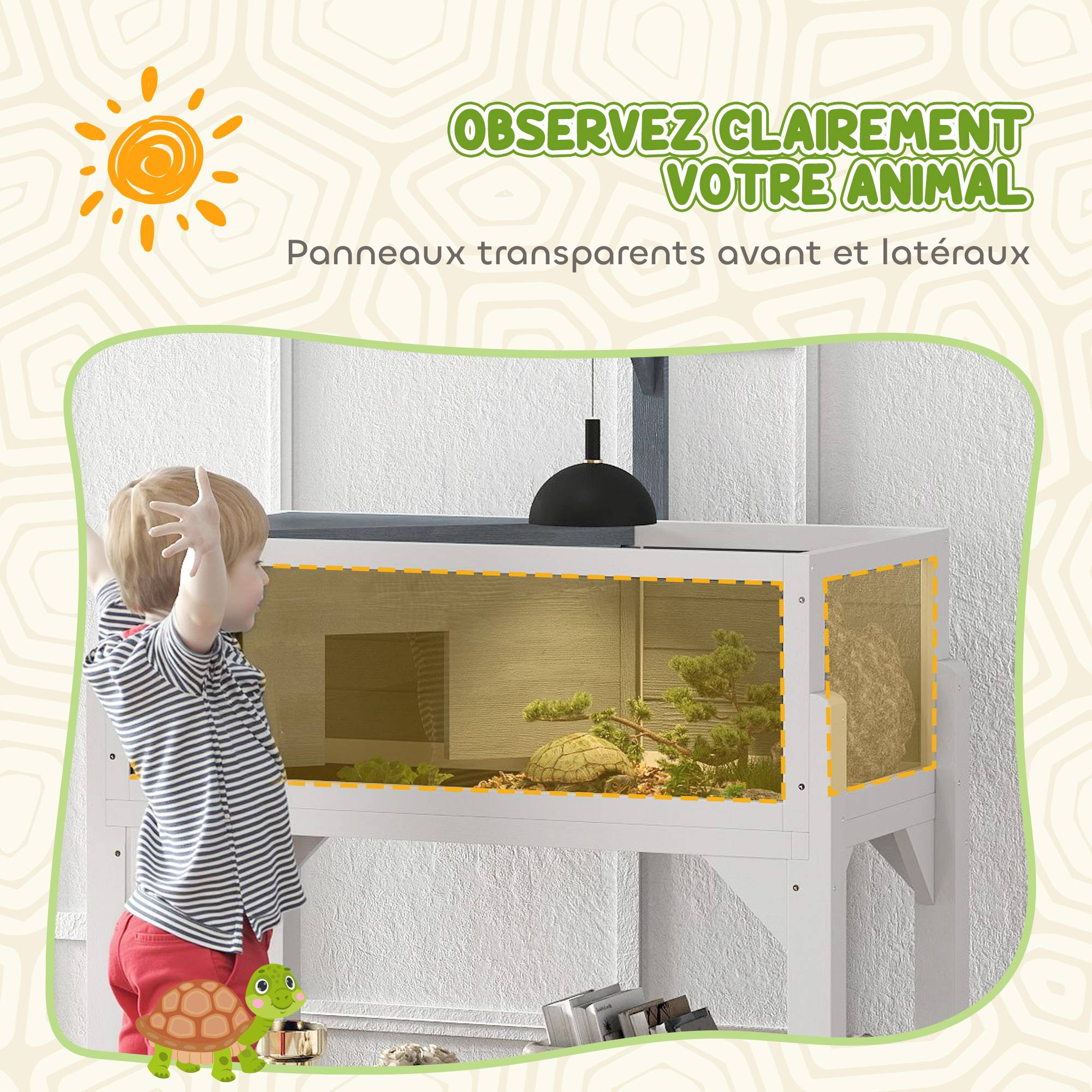 Maison pour tortues terrarium tortue terrestre sur pieds 2 zones toit ouvrant zone interactive 84,5 x 47,5 x 90 cm gris - Image 7