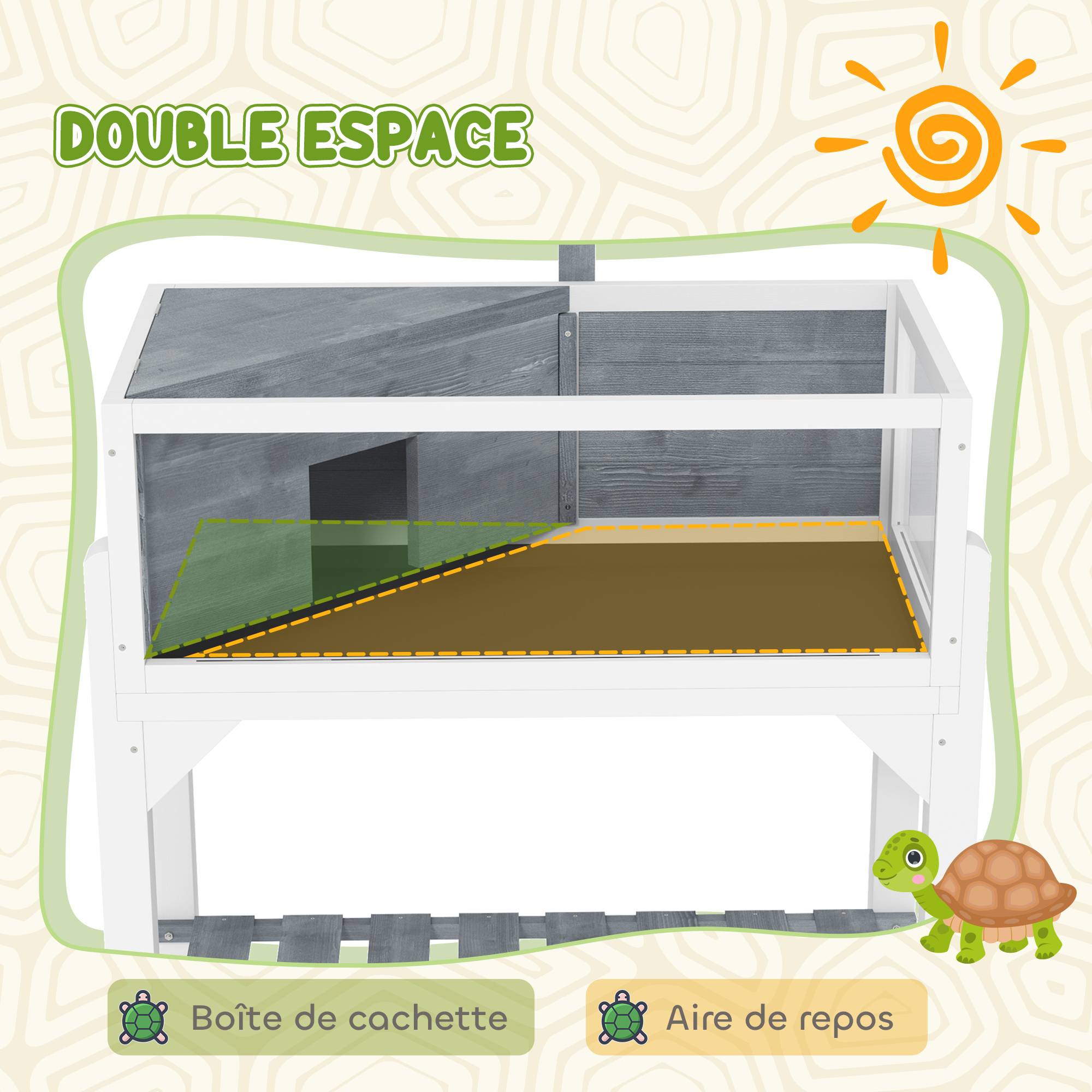 Maison pour tortues terrarium tortue terrestre sur pieds 2 zones toit ouvrant zone interactive 84,5 x 47,5 x 90 cm gris - Image 8