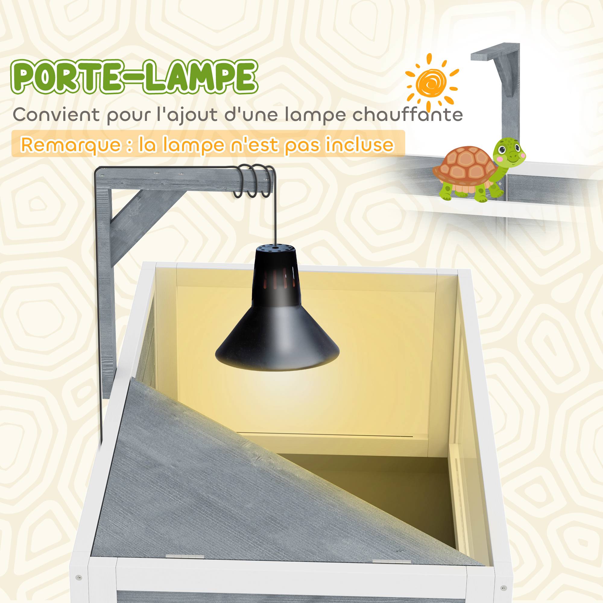 Maison pour tortues terrarium tortue terrestre sur pieds 2 zones toit ouvrant zone interactive 84,5 x 47,5 x 90 cm gris - Image 9