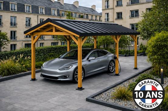 Carport bois 2 pentes en bois douglas 18 m² avec couverture. 6 pieds de poteau fixes. Abri voiture ou terrasse. Garantie 10 ans. - Image 10