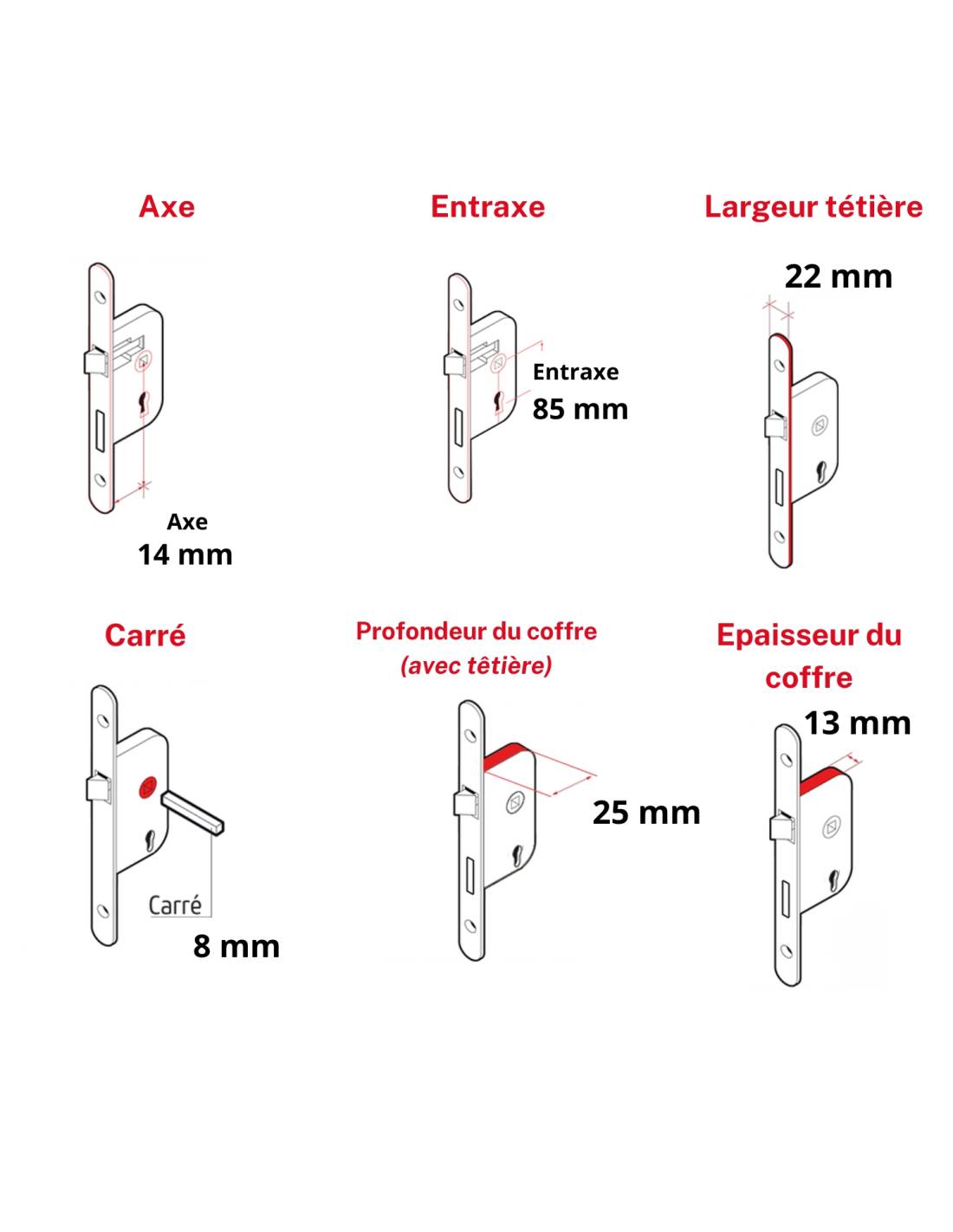 Serrure encastrable pour porte d'entrée avec cylindre en 30x30mm, axe 14mm, 3 clés - THIRARD - Image 5