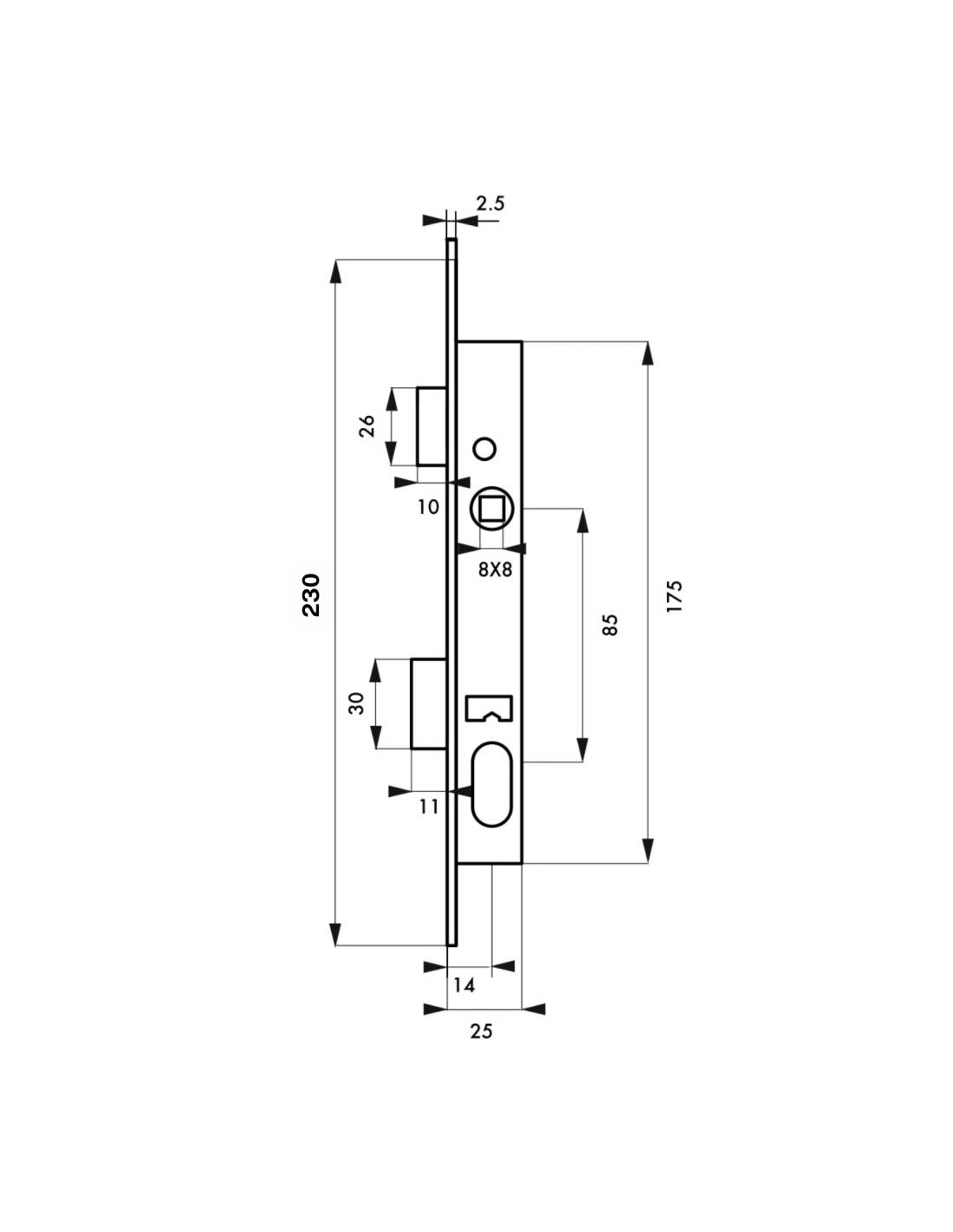 Serrure encastrable pour porte d'entrée avec cylindre en 30x30mm, axe 14mm, 3 clés - THIRARD - Image 2