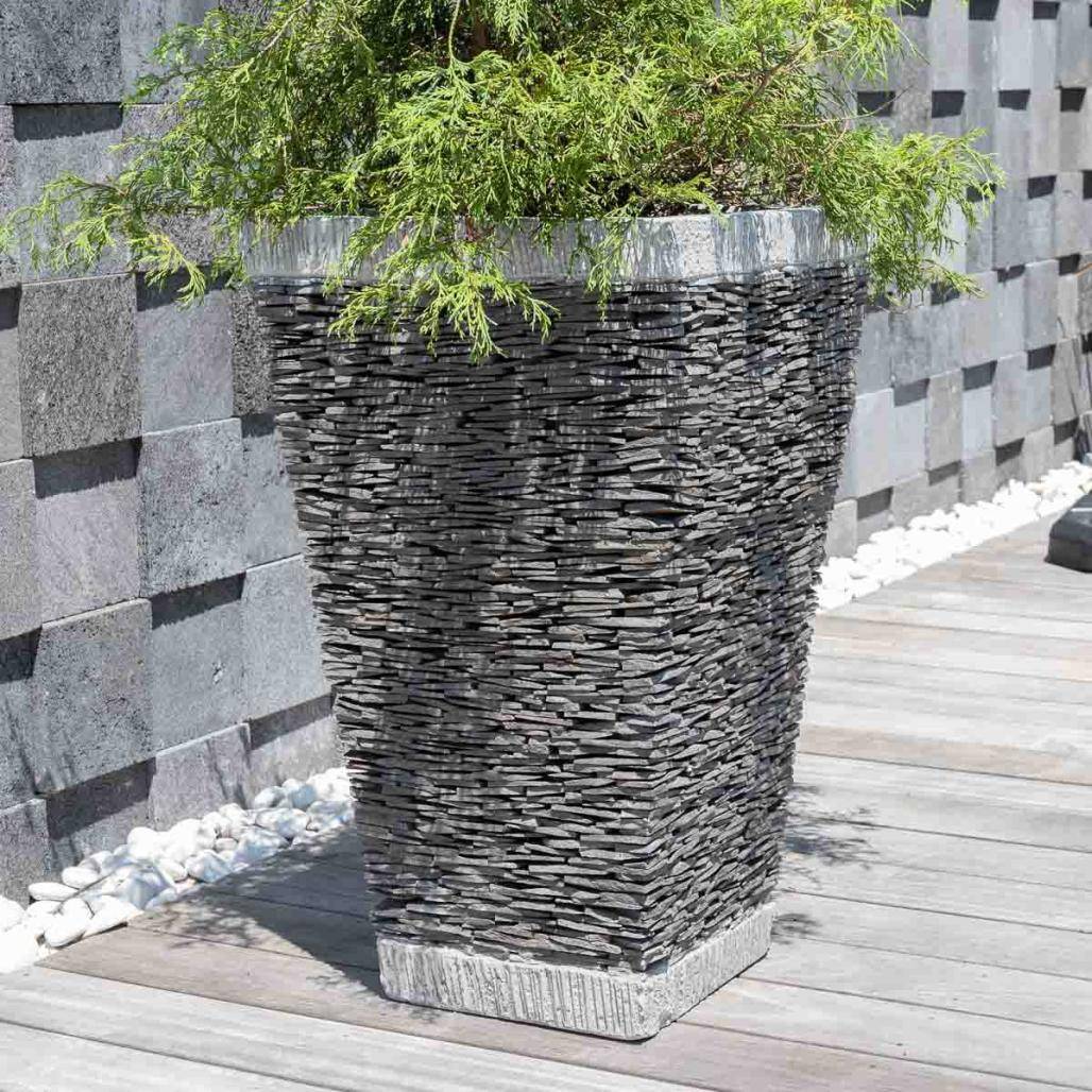 Wanda COLLECTION - Pot bac jardinière carré ardoise 80cm jardin terrasse pierre naturelle - Image 5