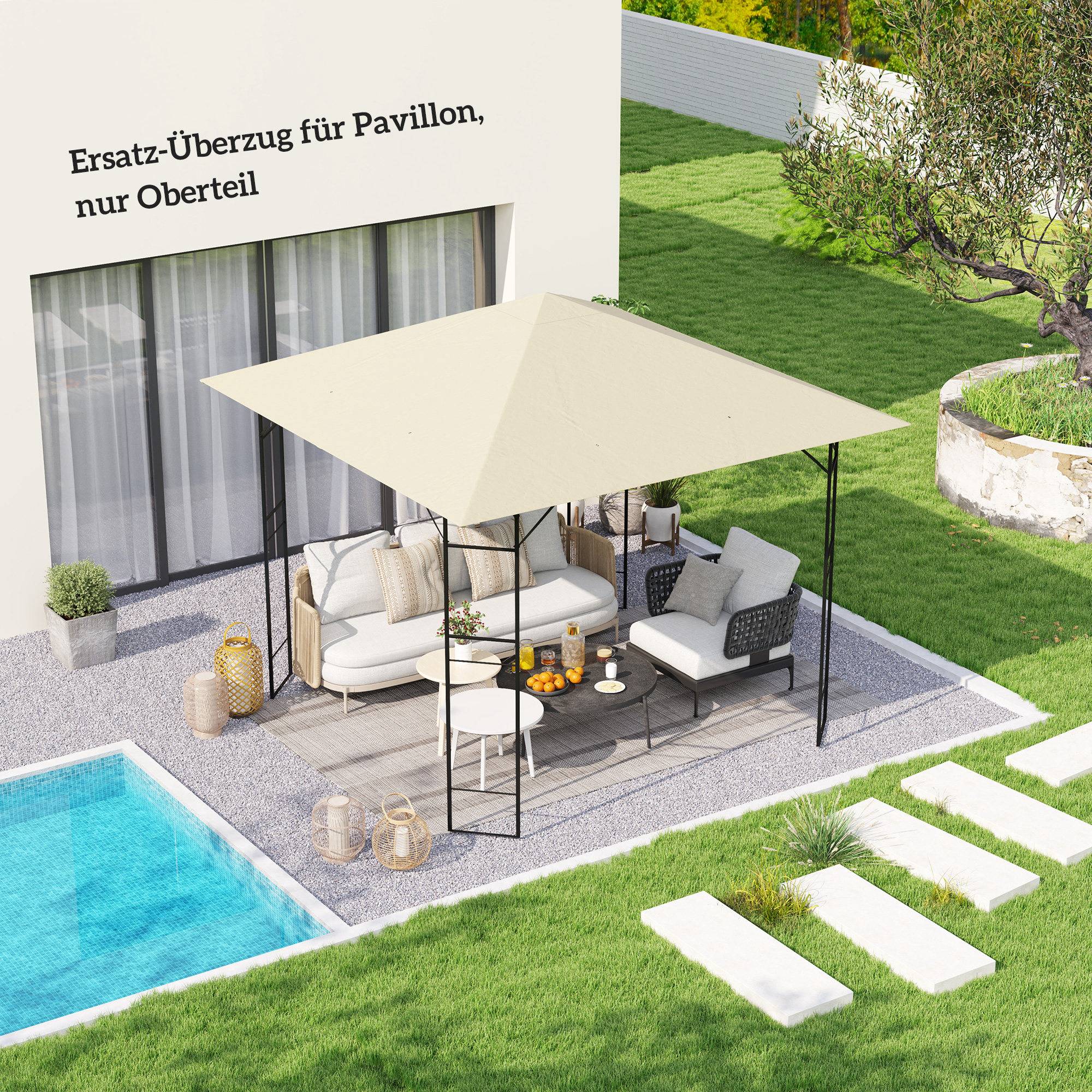Toit remplacement pavillon 3x3 m déperlant toit UPF30+ housse Oxford 370 g/m² blanc crème - Image 3