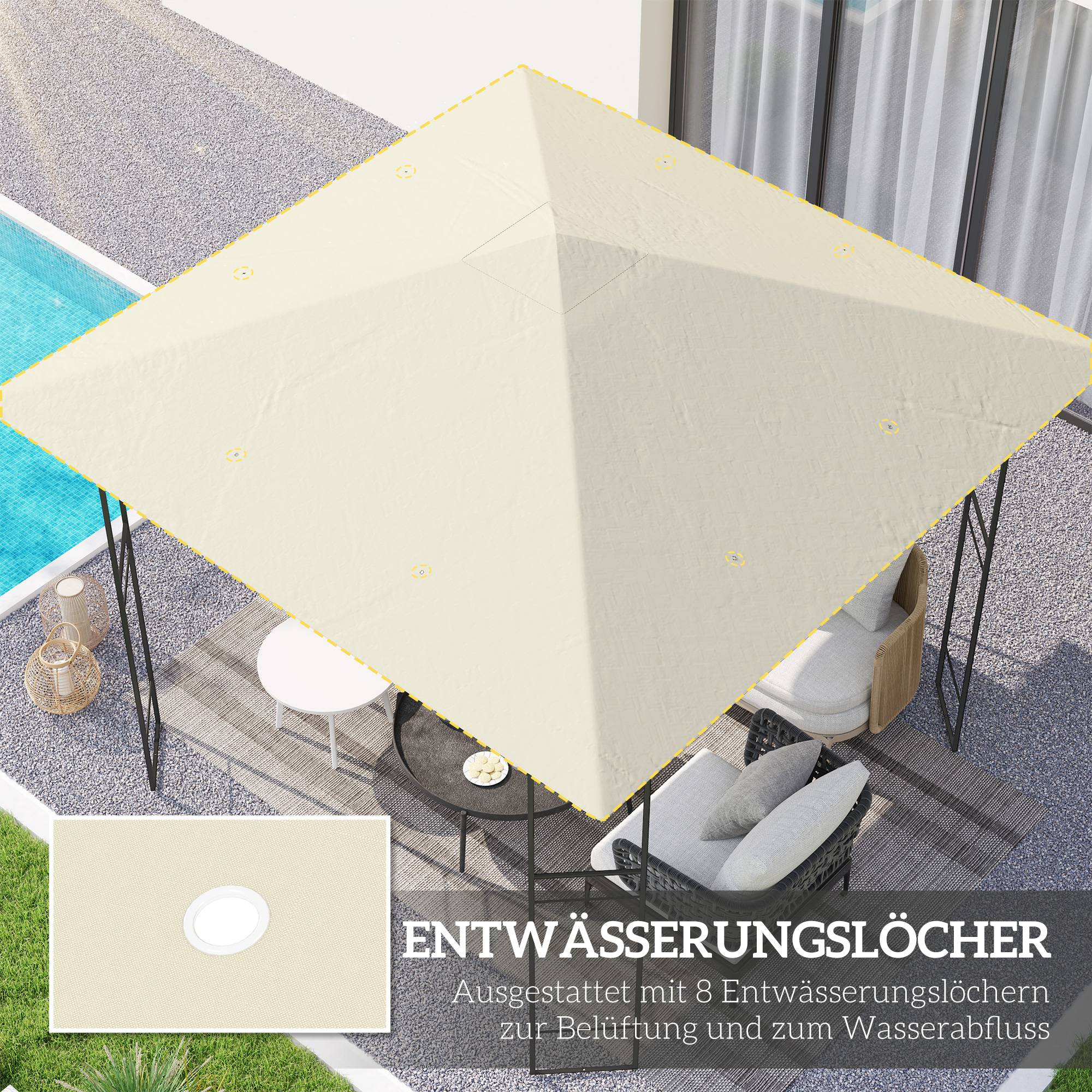 Toit remplacement pavillon 3x3 m déperlant toit UPF30+ housse Oxford 370 g/m² blanc crème - Image 6