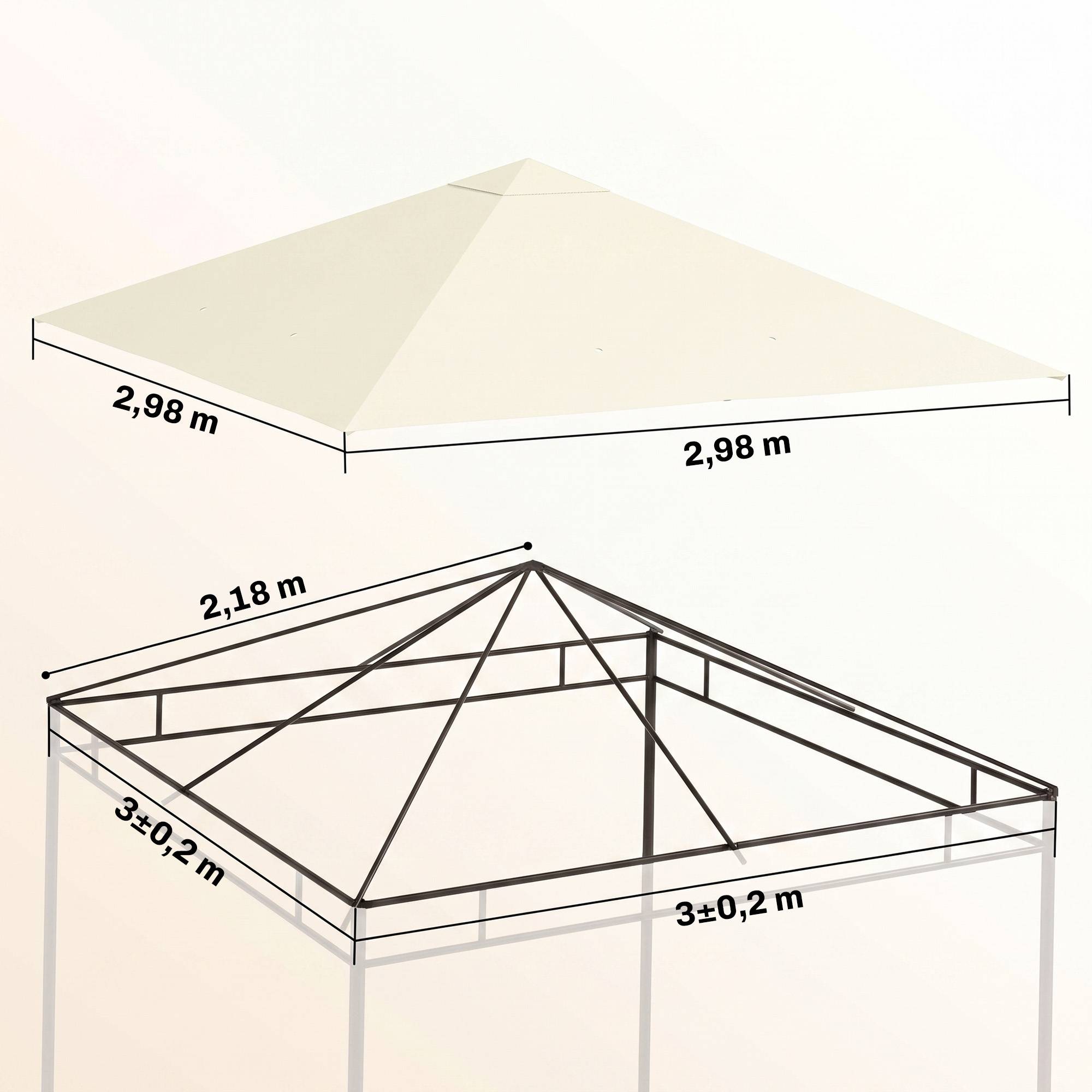 Toit remplacement pavillon 3x3 m déperlant toit UPF30+ housse Oxford 370 g/m² blanc crème - Image 5