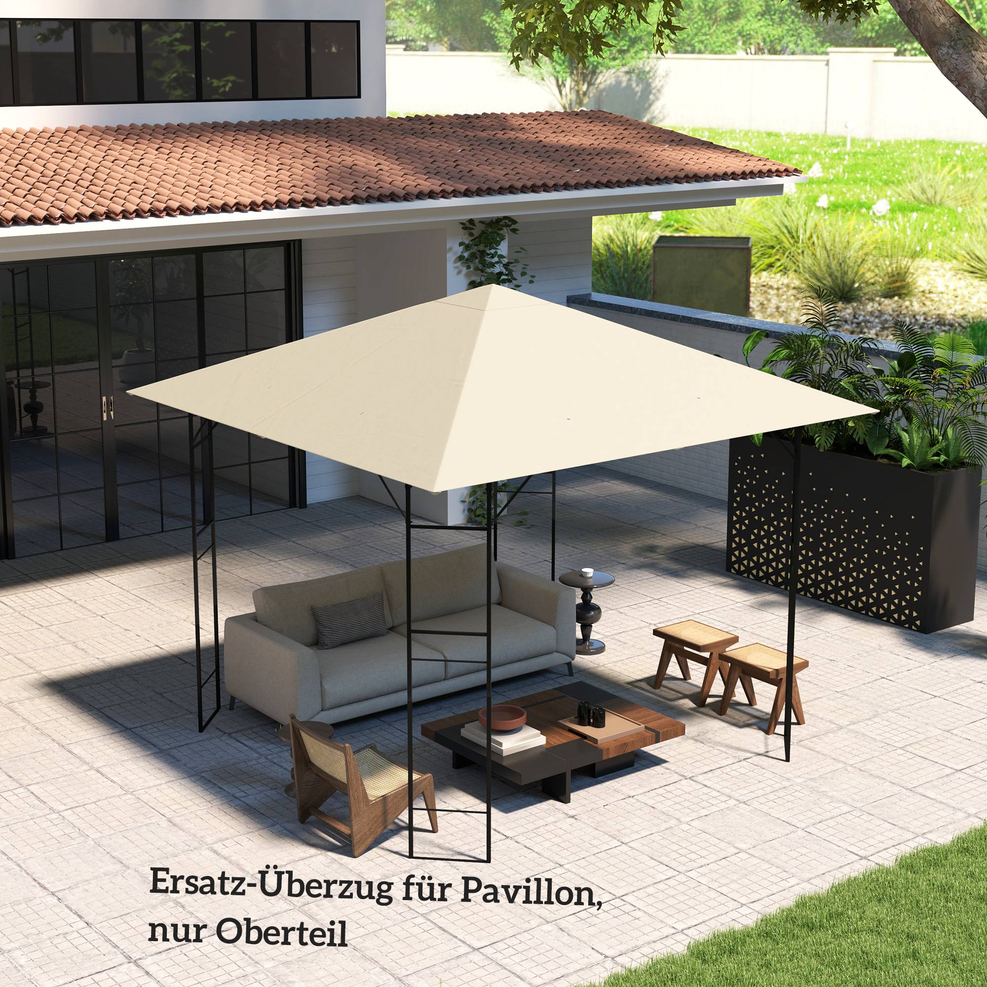 Toit remplacement pavillon 3x3 m déperlant toit UPF30+ housse Oxford 370 g/m² blanc crème - Image 9