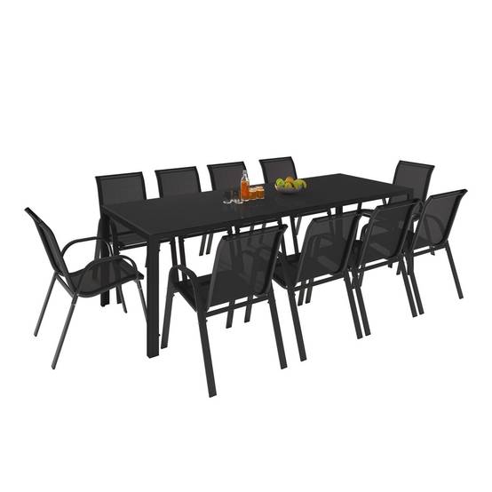 Salon de jardin MADRID table 240 CM et 10 chaises empilables noir - Image 2