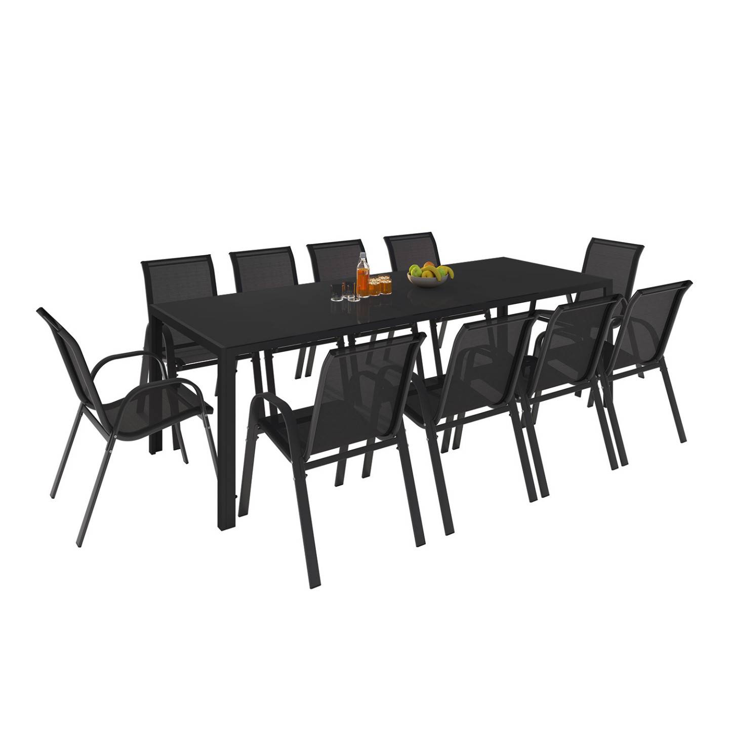 Salon de jardin MADRID table 240 CM et 10 chaises empilables noir - Image 2