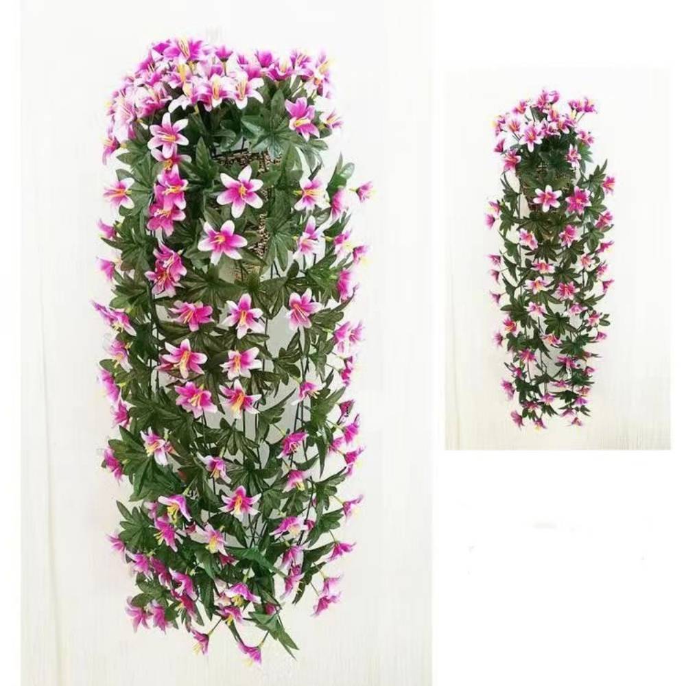 Décoration Murale Fleurs Artificielles Rose - Tiges et Panier Suspendu pour Intérieur - Lytech - Image 3