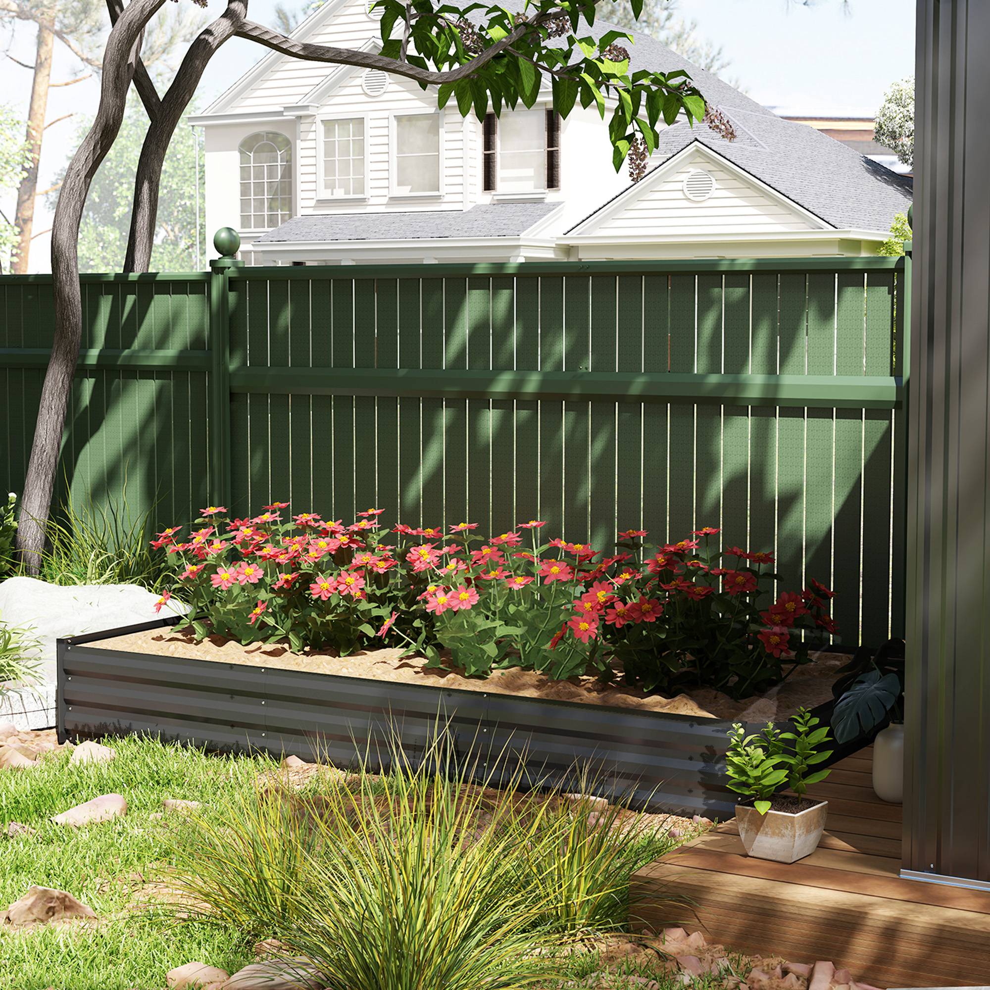 Sans Marque - Jardinière extérieure carré potager galvanisée avec bordure de sécurité et fond ouvert 240 x 120 x 30 cm gris foncé - Image 10