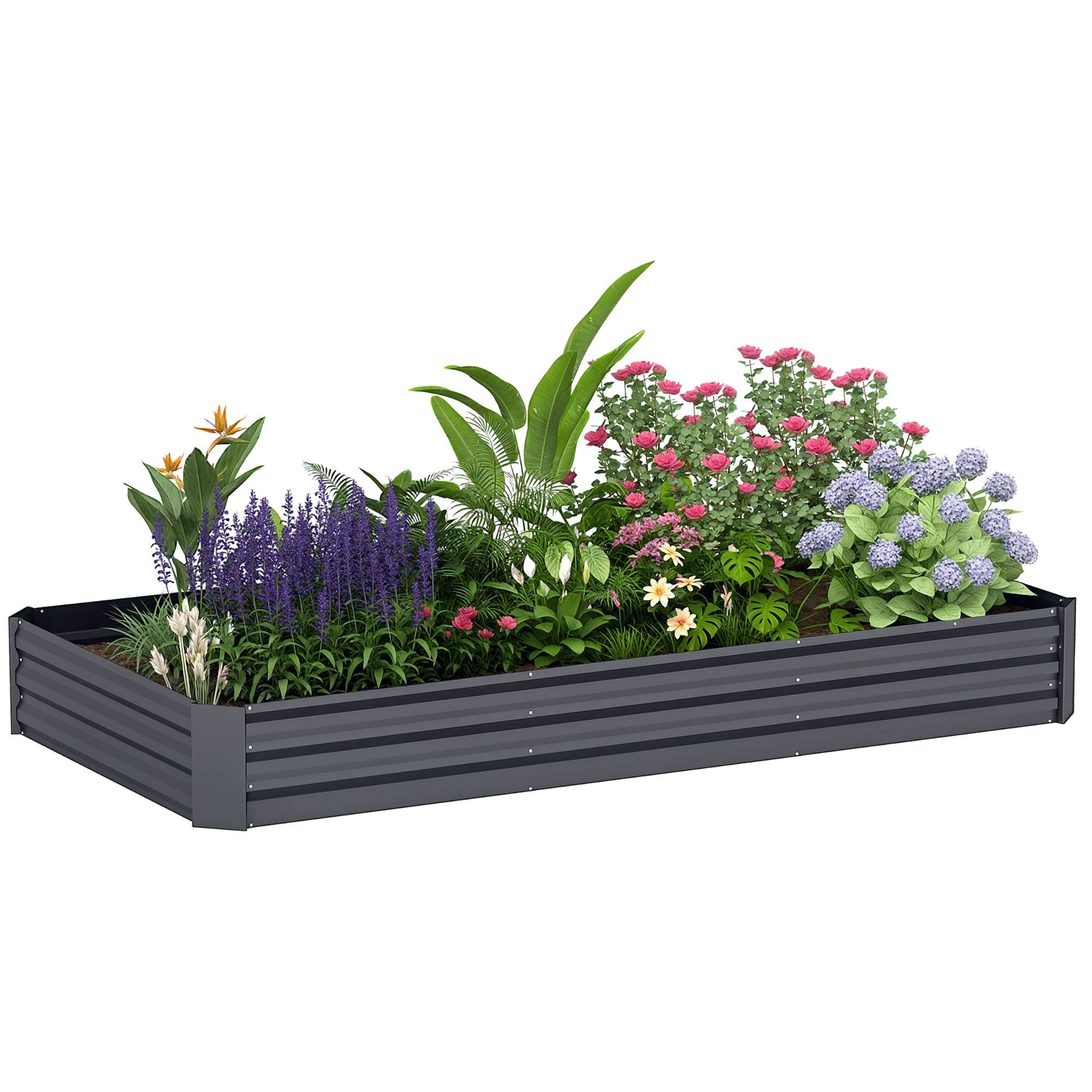 Sans Marque - Jardinière extérieure carré potager galvanisée avec bordure de sécurité et fond ouvert 240 x 120 x 30 cm gris foncé - Image 1