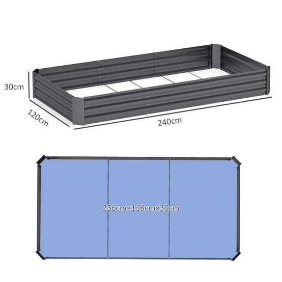 Sans Marque - Jardinière extérieure carré potager galvanisée avec bordure de sécurité et fond ouvert 240 x 120 x 30 cm gris foncé - Image 5