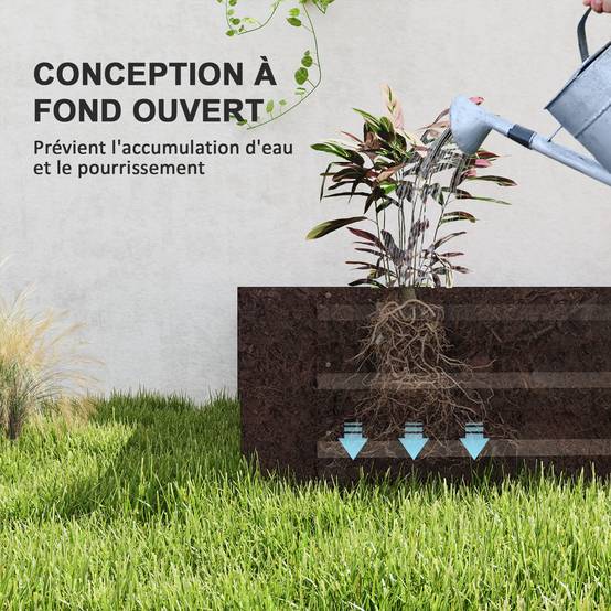 Sans Marque - Jardinière extérieure carré potager galvanisée avec bordure de sécurité et fond ouvert 240 x 120 x 30 cm gris foncé - Image 9