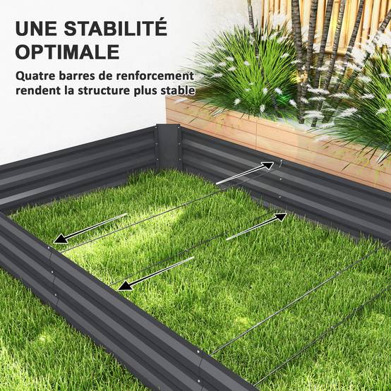 Sans Marque - Jardinière extérieure carré potager galvanisée avec bordure de sécurité et fond ouvert 240 x 120 x 30 cm gris foncé - Image 8