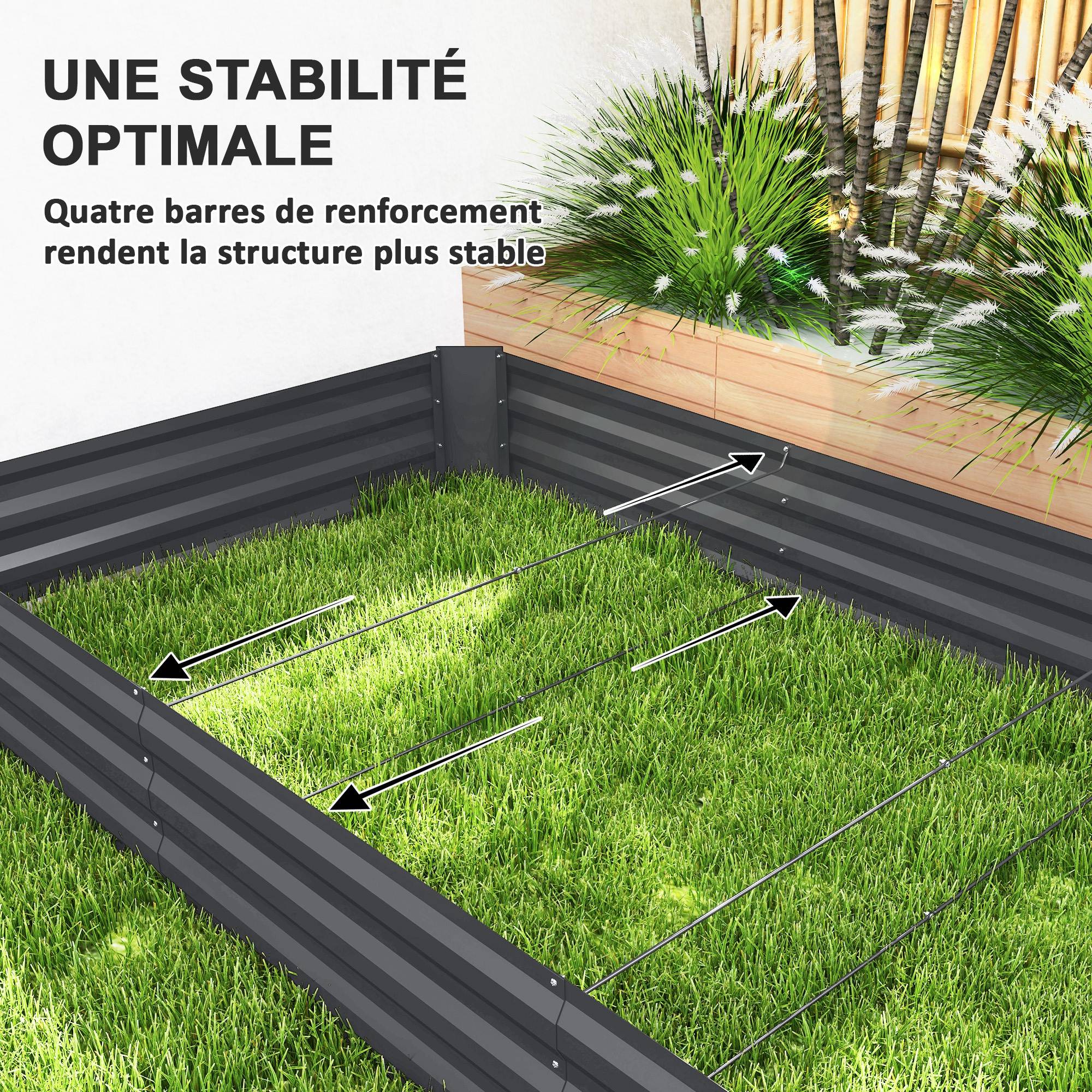 Sans Marque - Jardinière extérieure carré potager galvanisée avec bordure de sécurité et fond ouvert 240 x 120 x 30 cm gris foncé - Image 8