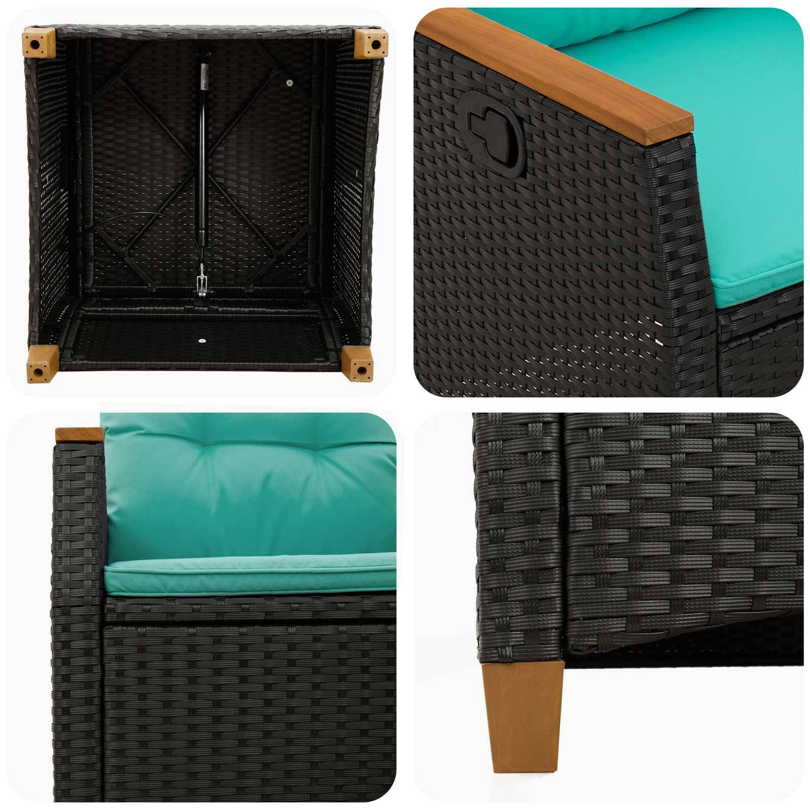 PANGIVO - Chaise de jardin inclinable polyrotin noir et turquoise 64 x 57.5 x 112 cm - PANGIVO - Image 7