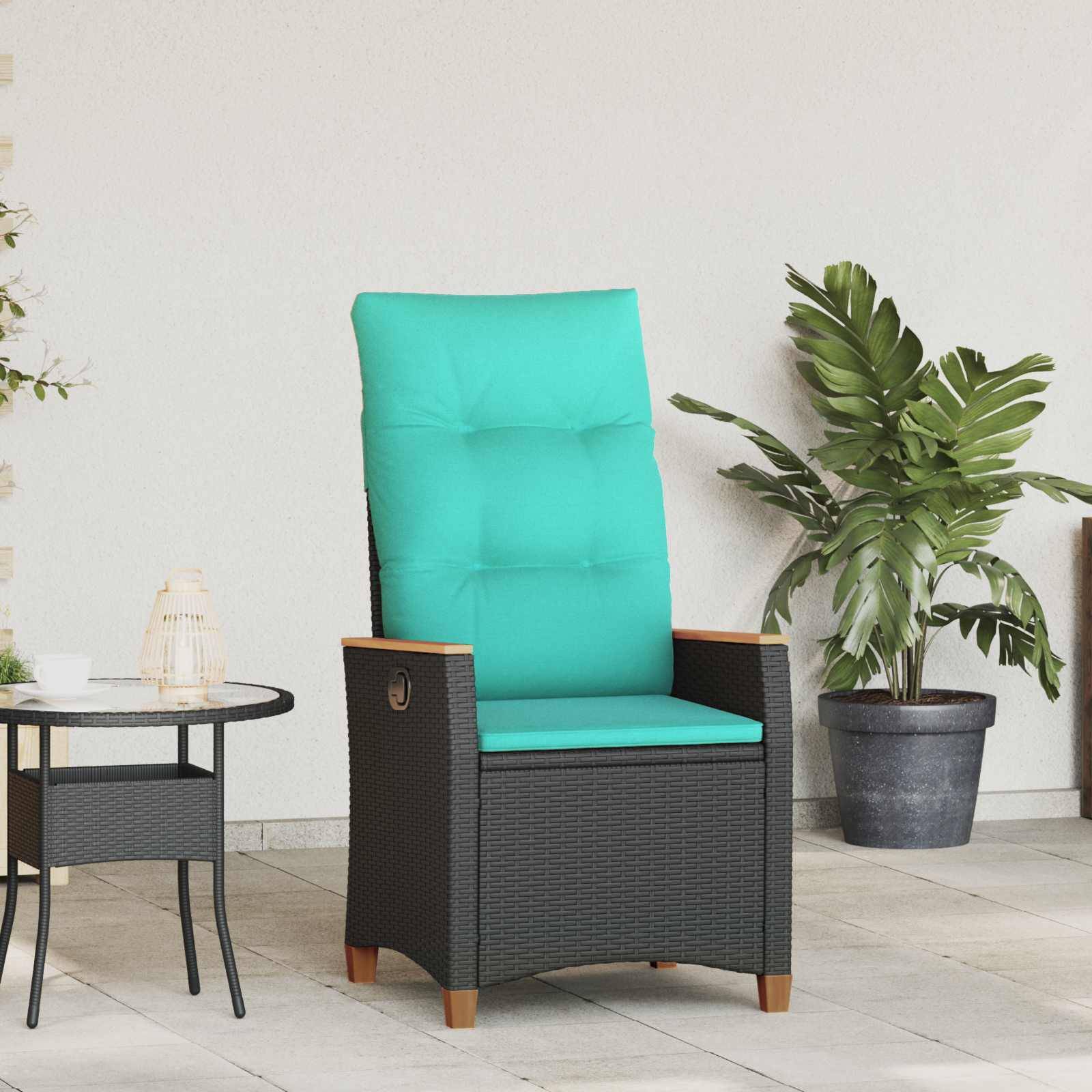 PANGIVO - Chaise de jardin inclinable polyrotin noir et turquoise 64 x 57.5 x 112 cm - PANGIVO