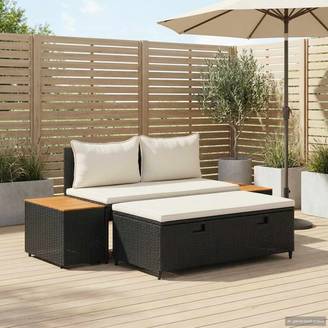 Ensemble de canapés de jardin résine tressée et acier noir et blanc crème 110 x 57 x 73 cm - PANGIVO