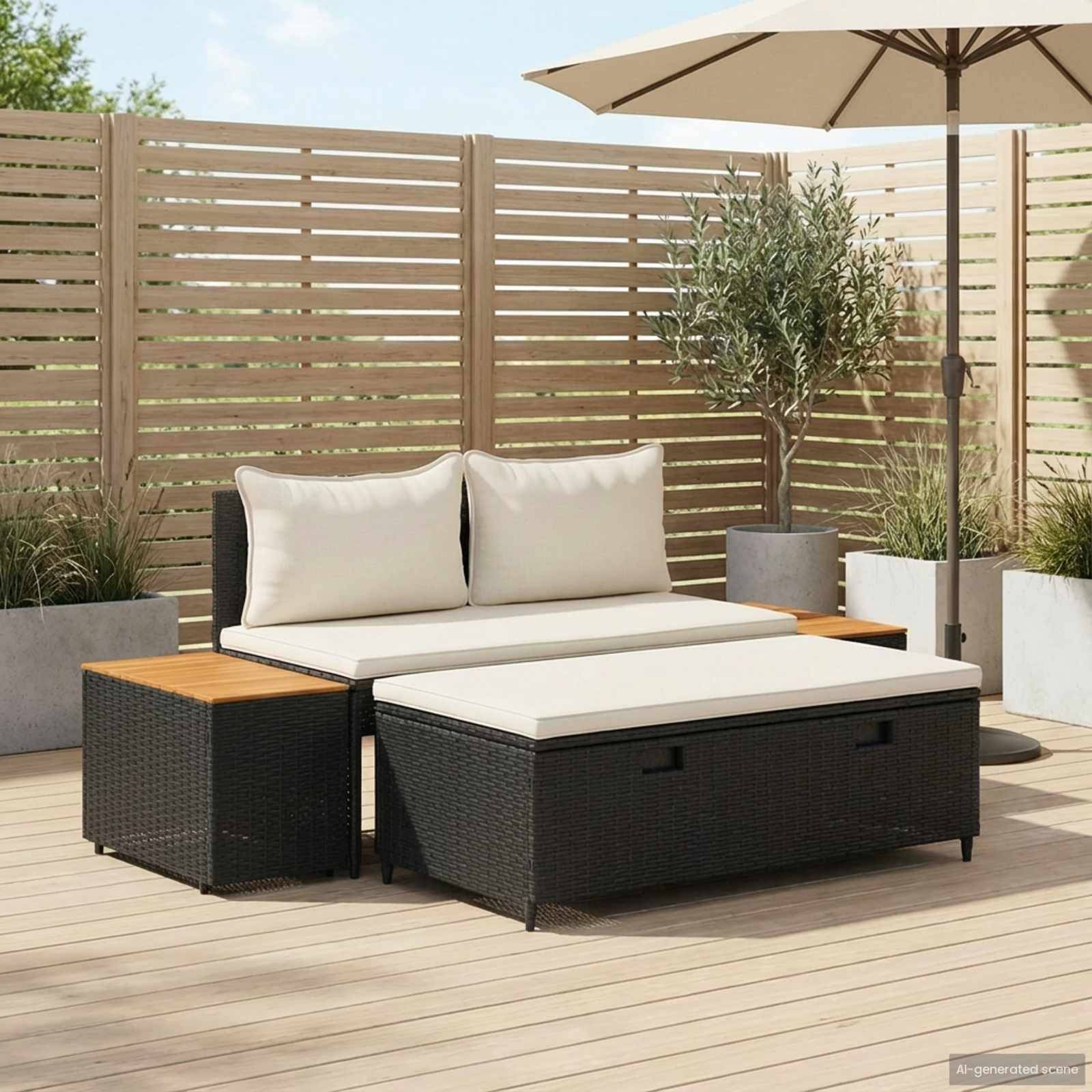 Ensemble de canapés de jardin résine tressée et acier noir et blanc crème 110 x 57 x 73 cm - PANGIVO