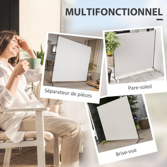 Paravent extérieur acier et polyester beige 180 x 50 x 180 cm - PANGIVO - Image 6