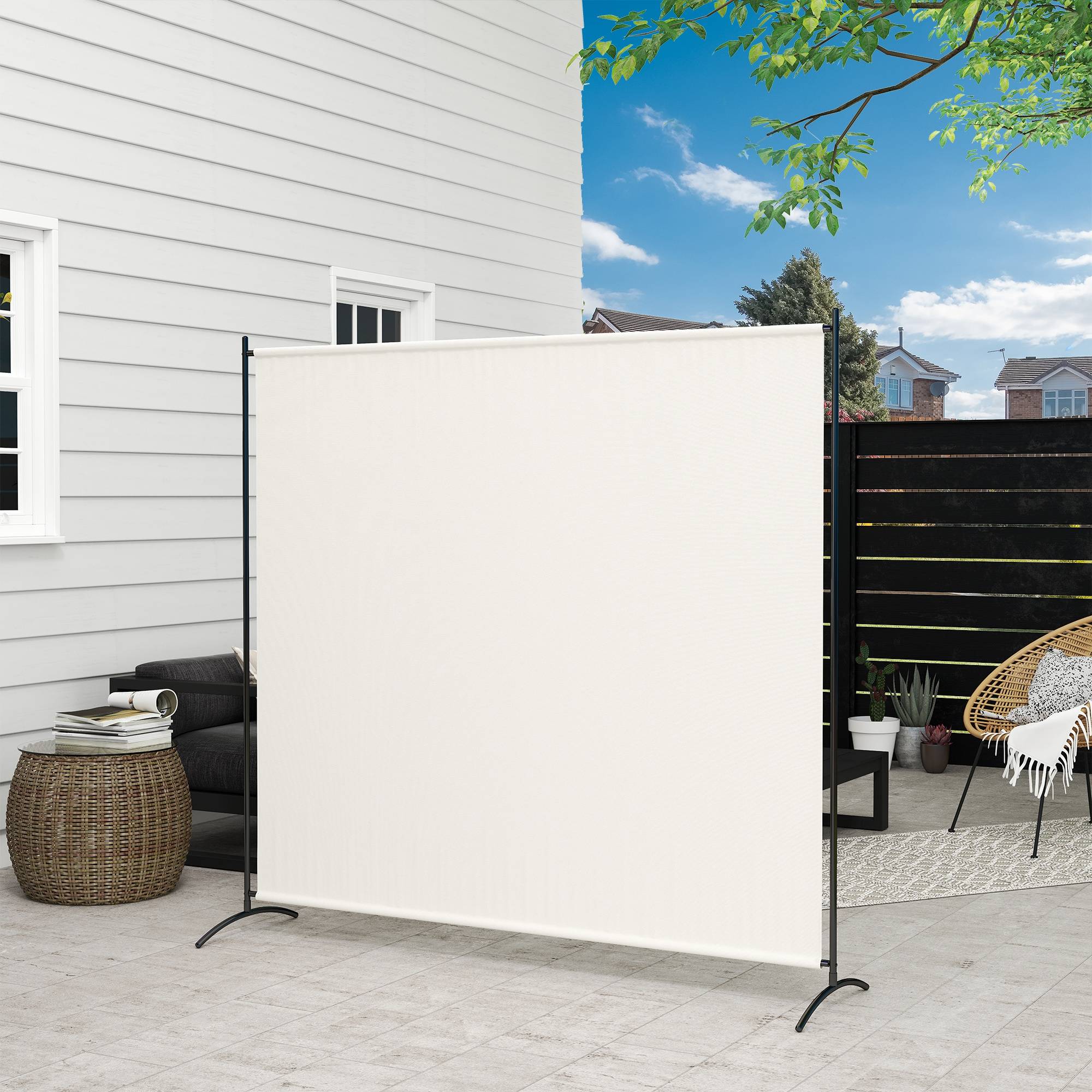 Paravent extérieur acier et polyester beige 180 x 50 x 180 cm - PANGIVO - Image 9