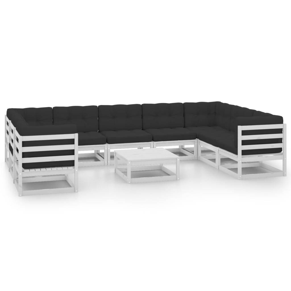 Helloshop26 - Salon de jardin meuble d'extérieur ensemble de mobilier 10 pièces avec coussins blanc bois de pin massif - Image 1