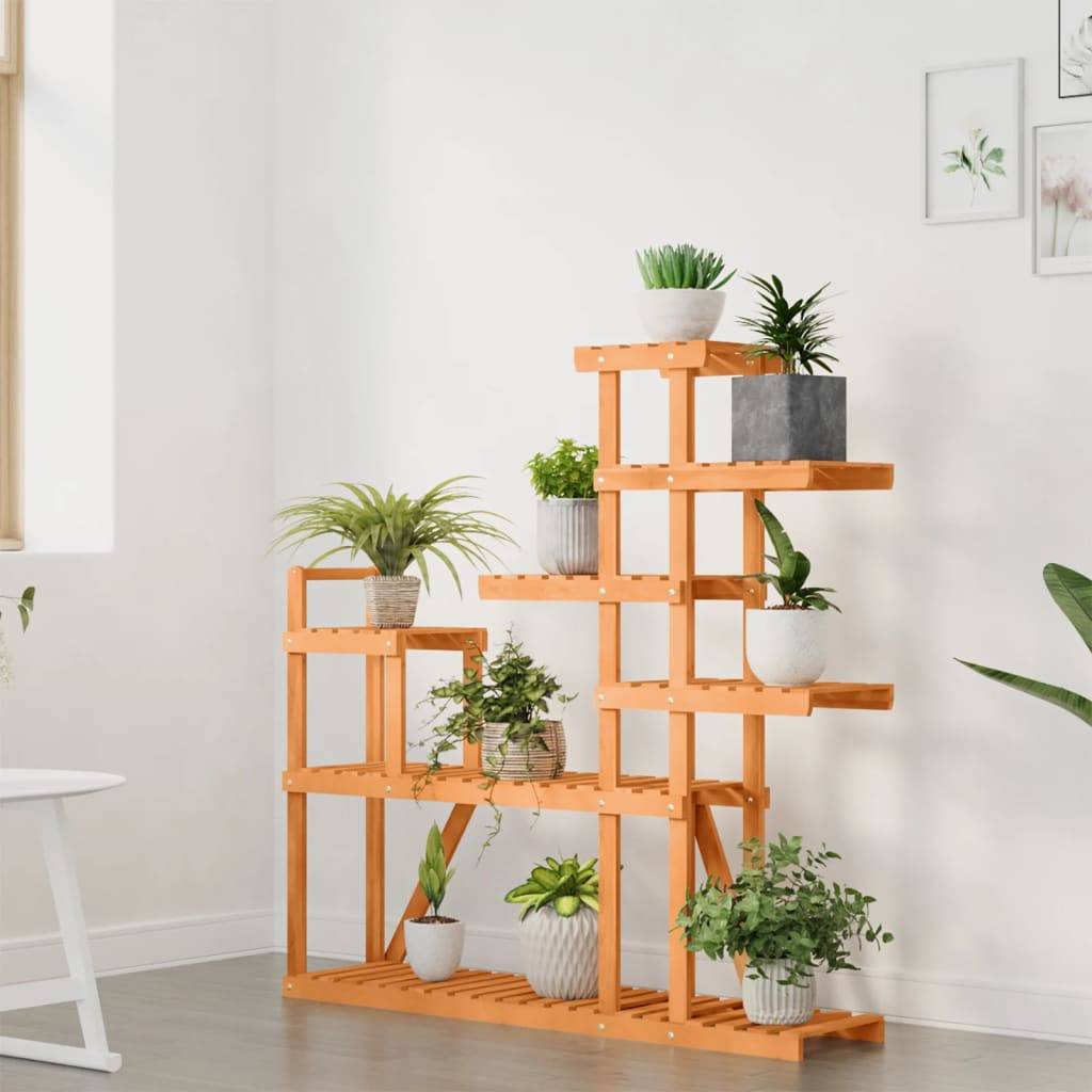 Porte-Plantes Multi-niveaux Bois Massif de Sapin Étagère Décorative pour Salon Balcon Brun 111cm – ComfortXL Outdoor Living - Image 3