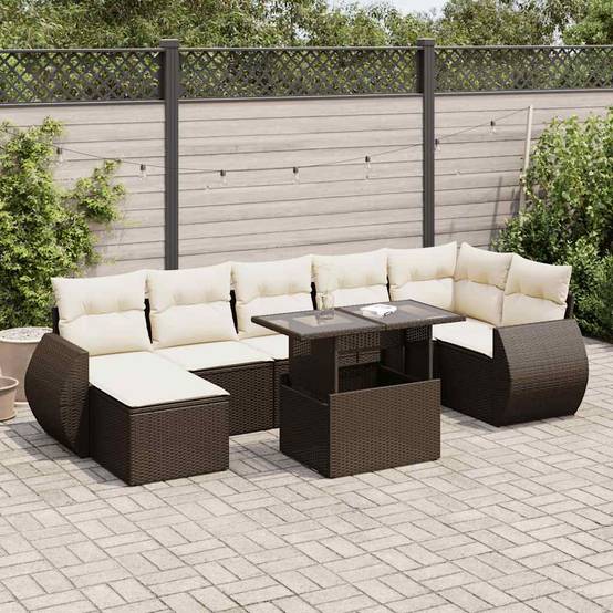 ComfortXL - Salon de jardin 8 places résine tressée avec pouf rangement et table ajustable marron – ComfortXL Outdoor Living - Image 1