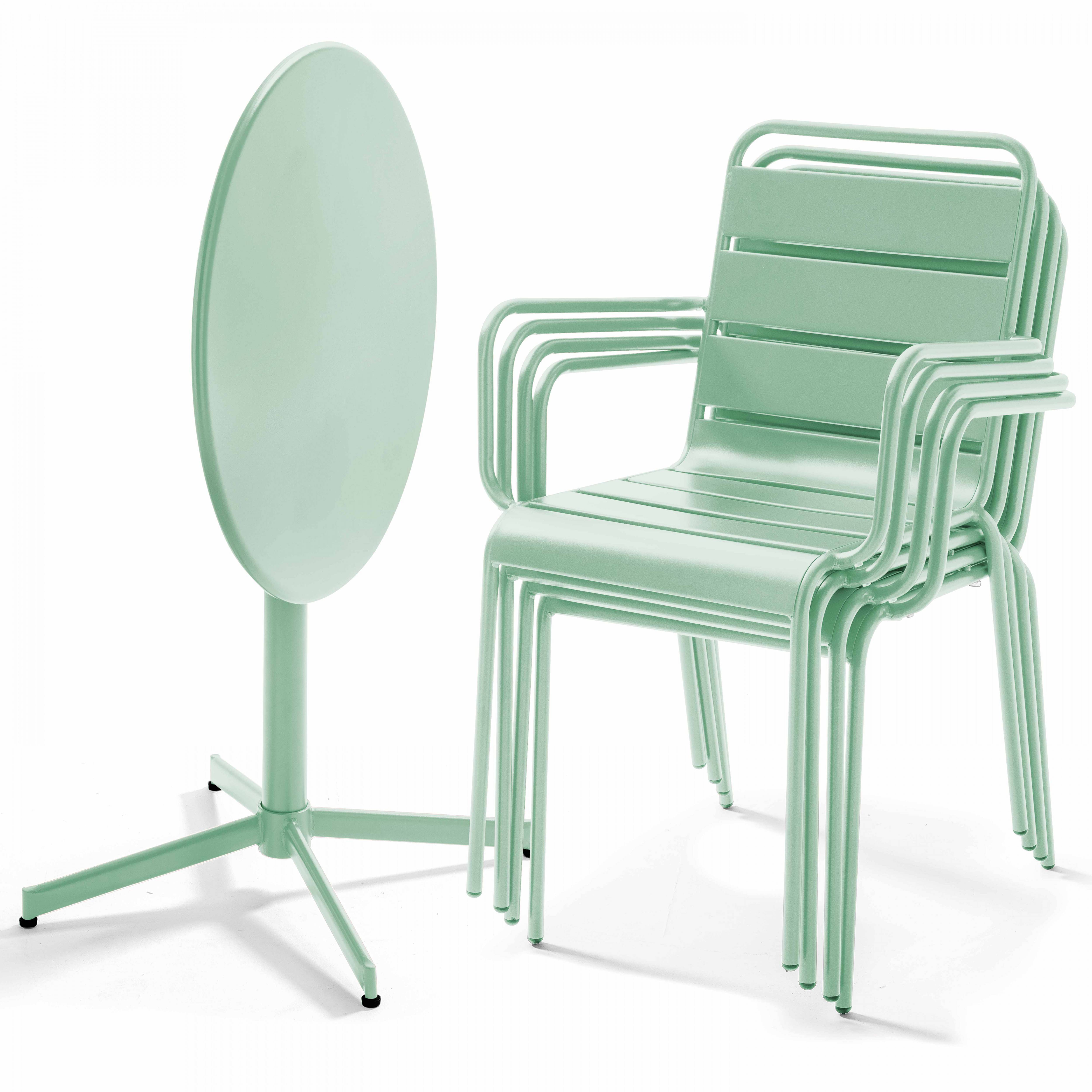 Oviala - Ensemble table de jardin et 4 fauteuils métal vert sauge Palavas - Oviala - Image 2