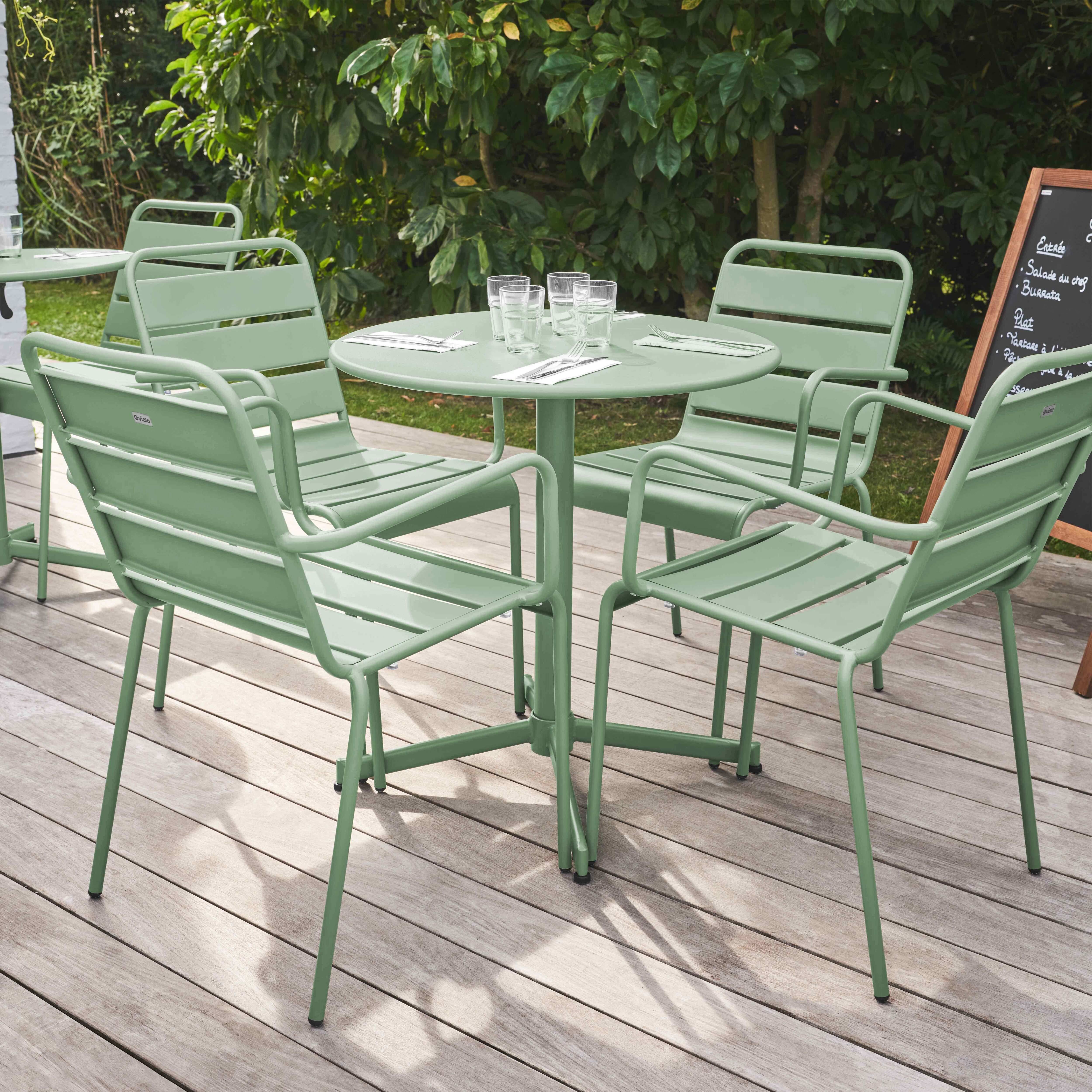 Oviala - Ensemble table de jardin et 4 fauteuils métal vert sauge Palavas - Oviala - Image 3