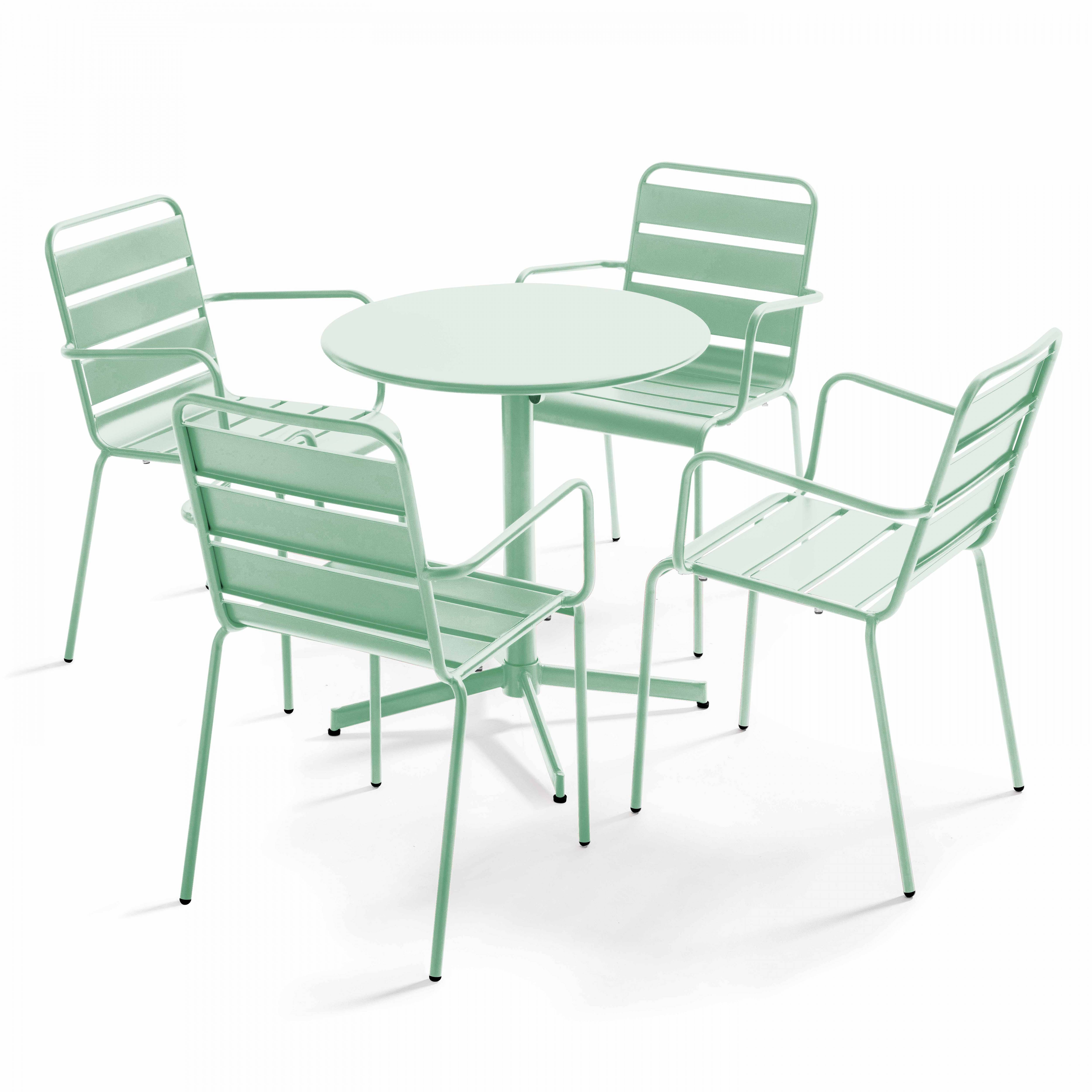 Oviala - Ensemble table de jardin et 4 fauteuils métal vert sauge Palavas - Oviala - Image 1