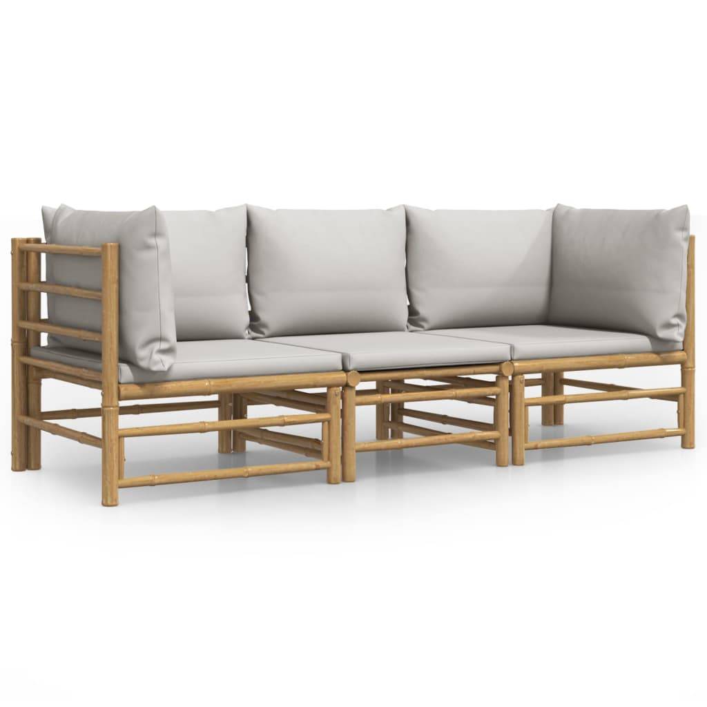 ComfortXL - Ensemble Canapé Jardin Bambou 3 pcs Coussins Gris Clair Sectionnel – ComfortXL Outdoor Living - Image 2