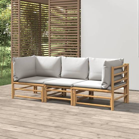 ComfortXL - Ensemble Canapé Jardin Bambou 3 pcs Coussins Gris Clair Sectionnel – ComfortXL Outdoor Living - Image 1