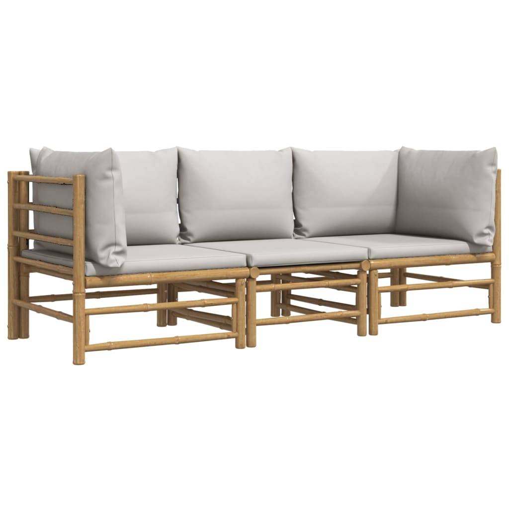 ComfortXL - Ensemble Canapé Jardin Bambou 3 pcs Coussins Gris Clair Sectionnel – ComfortXL Outdoor Living - Image 3