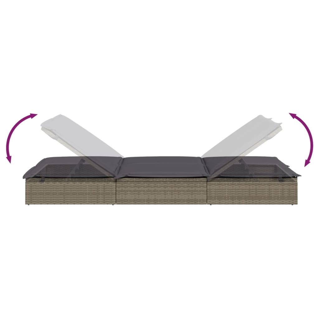 Helloshop26 - Transat chaise longue bain de soleil lit de jardin terrasse meuble d'extérieur à 2 places avec coussins gris résine tressée - Image 5