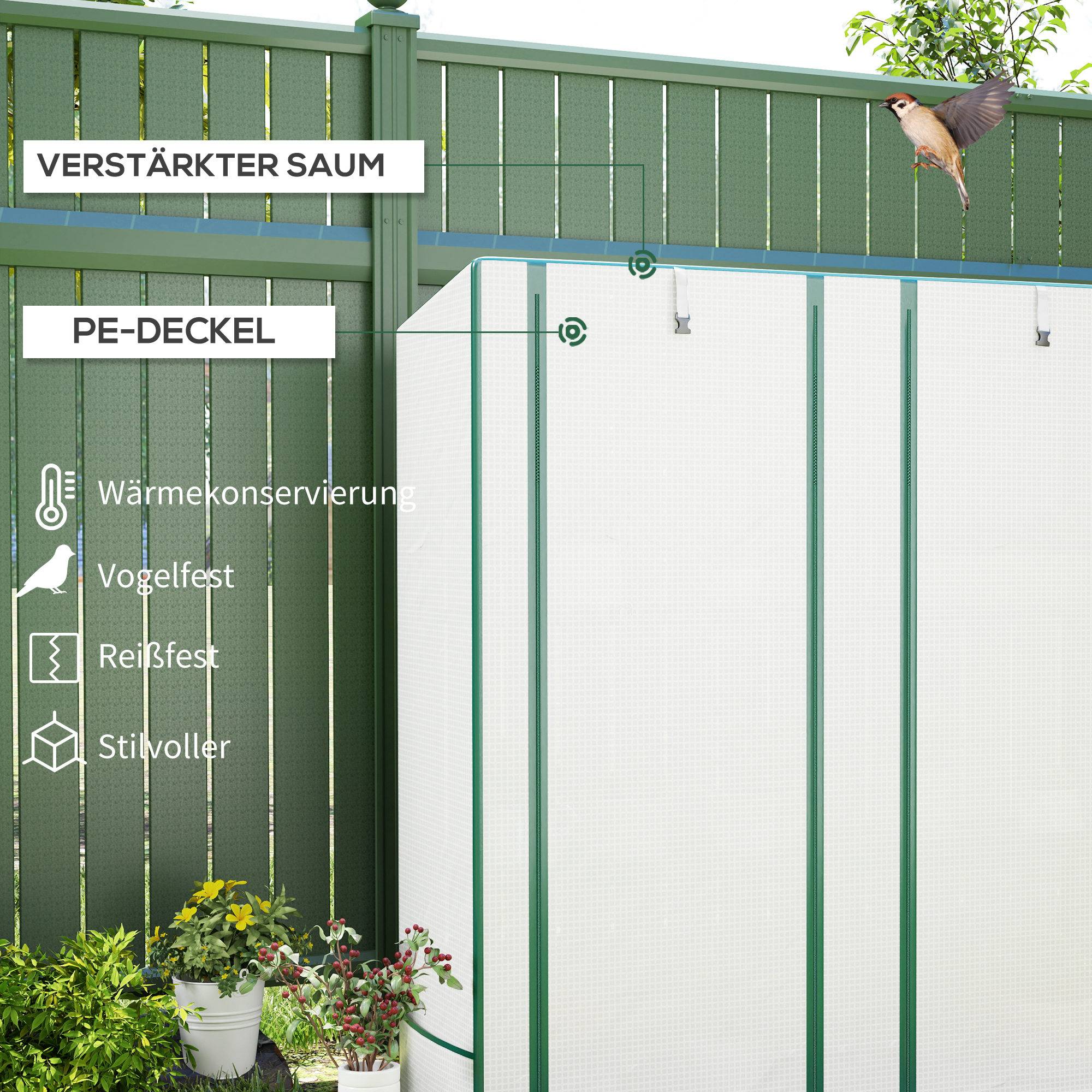 Mini serre acier pour semis protection thermique 144x48x152cm blanc - ComfortXL Outdoor Living - Image 6