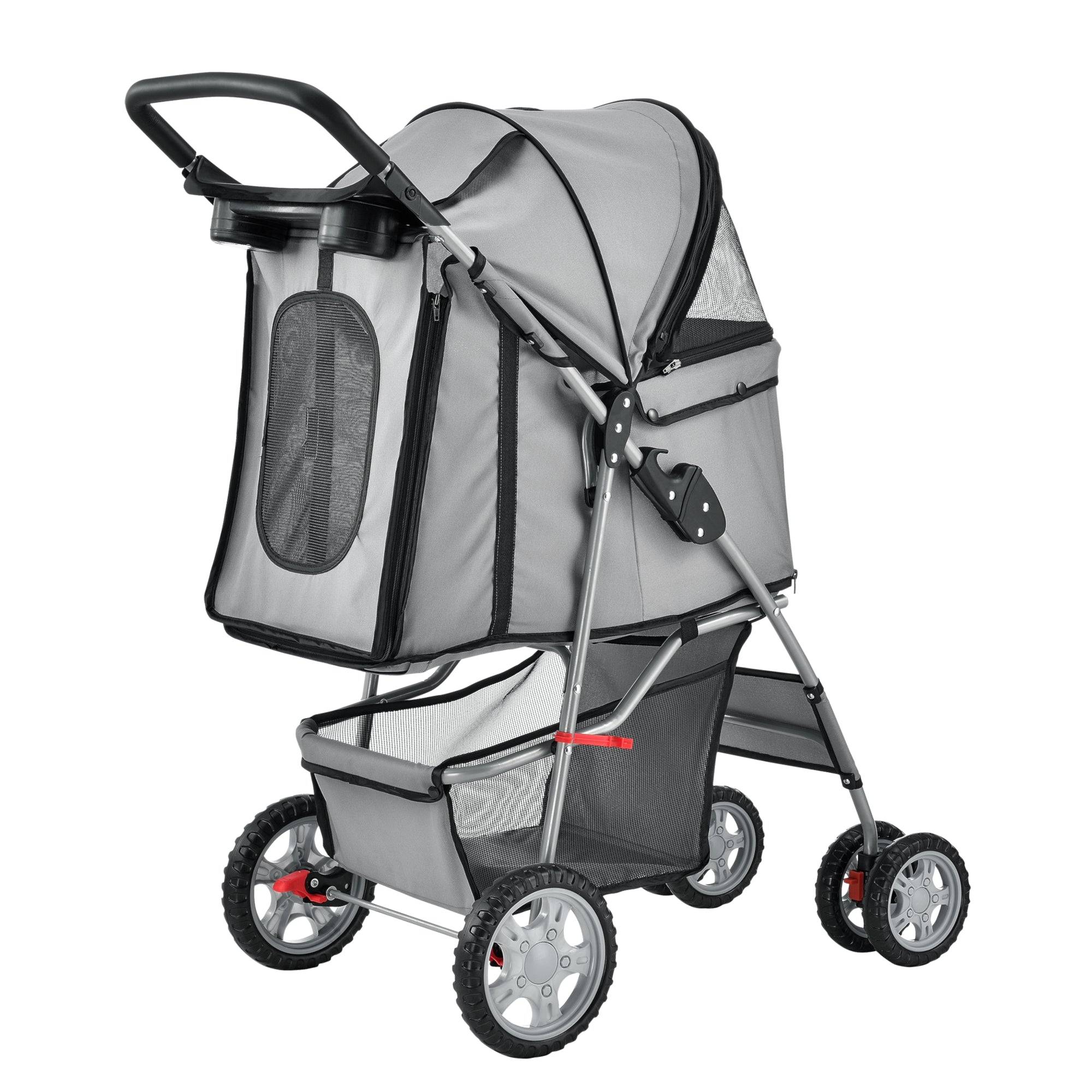 Poussette pour chien pet stroller poussette buggy pour chien protège-pluie à pousser roadster comprenant sac à courses gris - Image 2