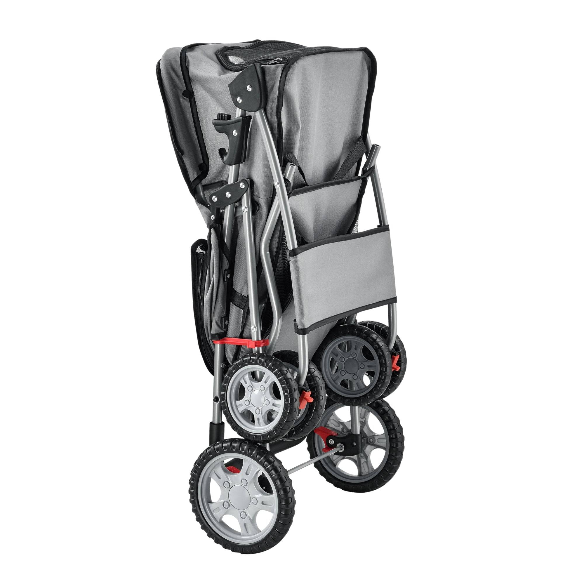 Poussette pour chien pet stroller poussette buggy pour chien protège-pluie à pousser roadster comprenant sac à courses gris - Image 3
