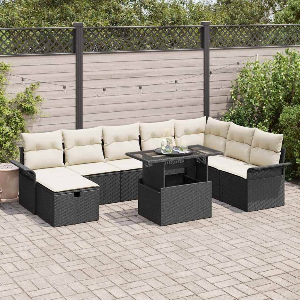 ComfortXL - Salon de jardin 8 places Poly rotin Modulaire avec Rangement et Table Verre pour Terrasse Noir – ComfortXL Outdoor Living - Image 1