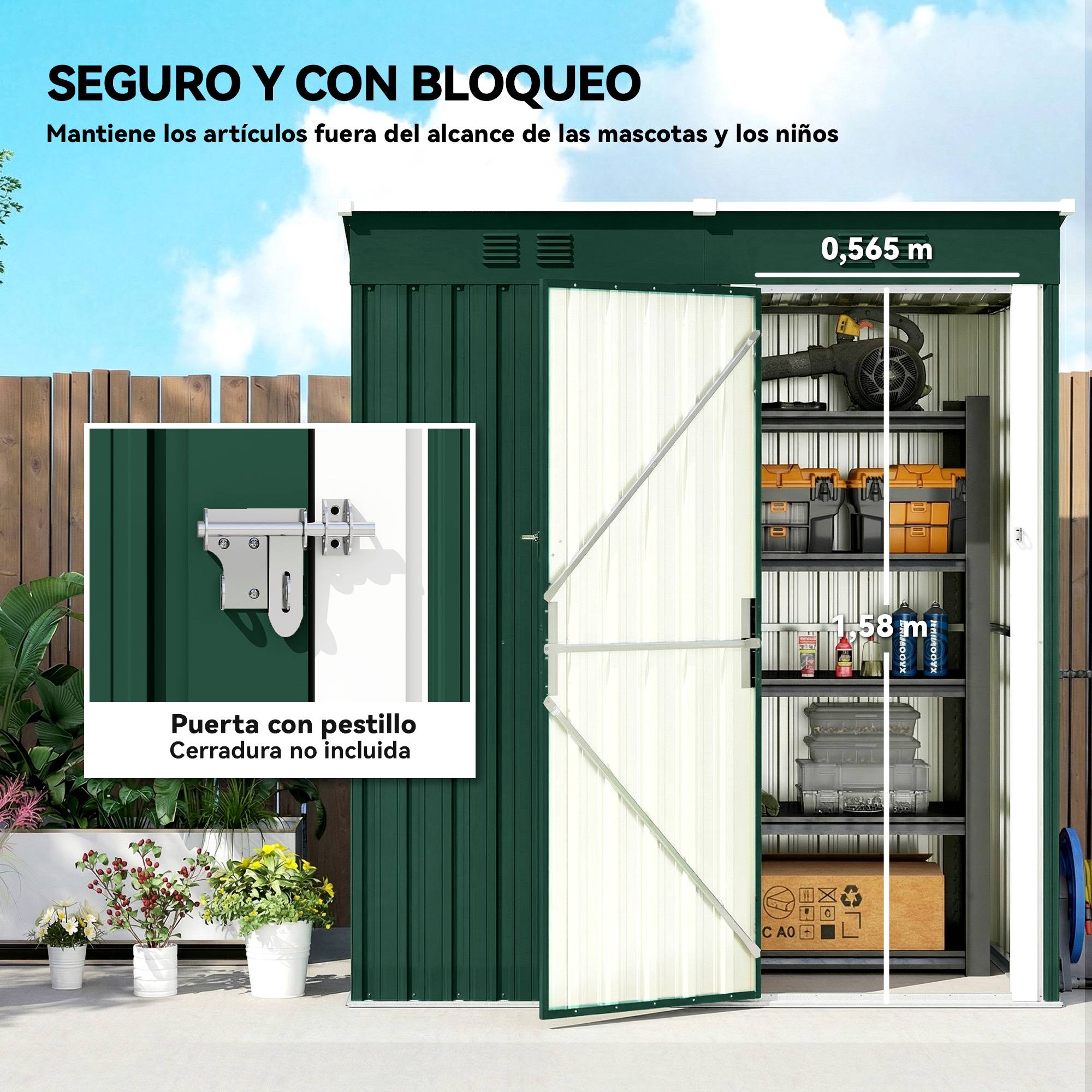 ComfortXL - Abri de jardin acier galvanisé 163 x 90 x 179 cm vert 1,37 m² porte verrouillable - ComfortXL Outdoor Living - Image 9