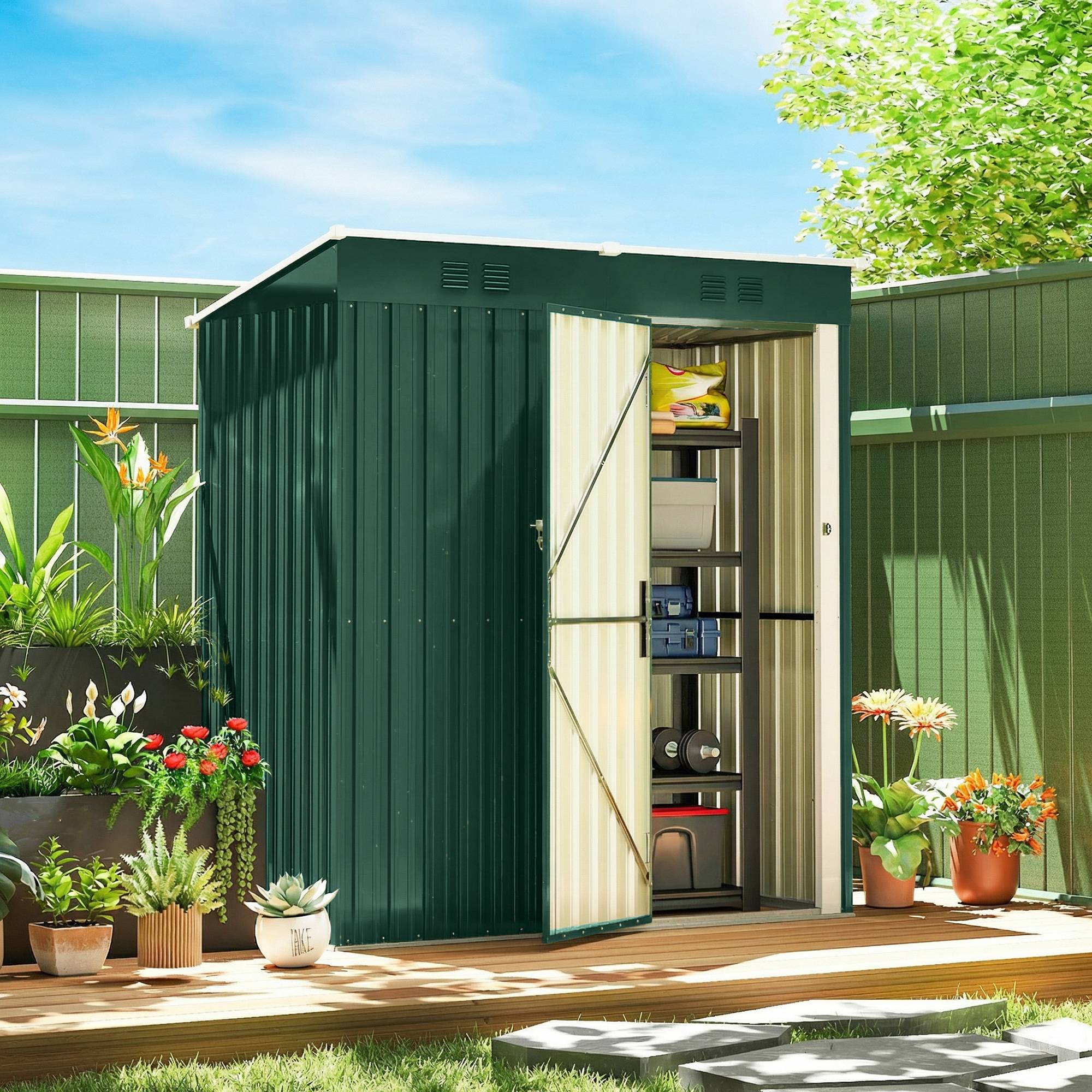 ComfortXL - Abri de jardin acier galvanisé 163 x 90 x 179 cm vert 1,37 m² porte verrouillable - ComfortXL Outdoor Living - Image 3