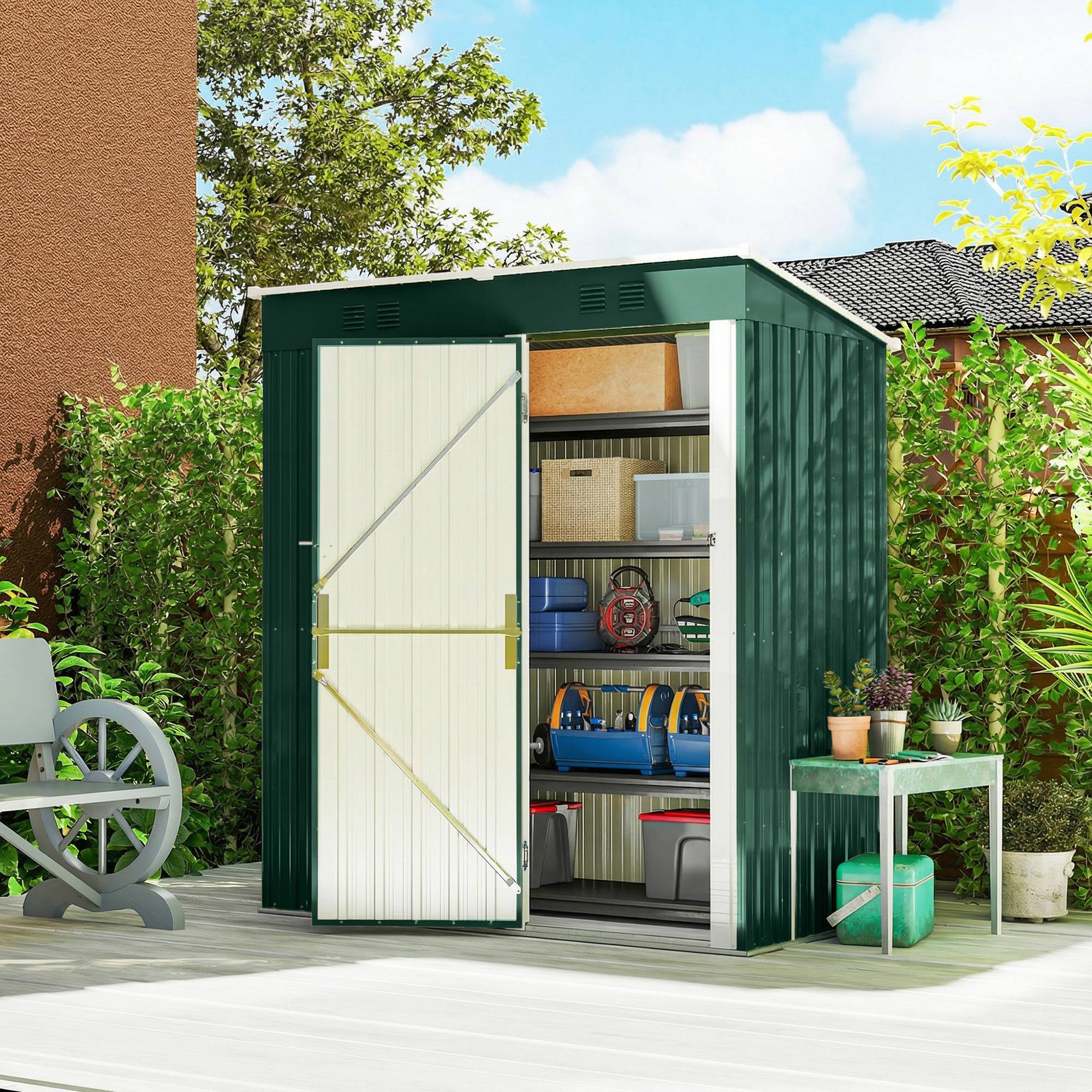 ComfortXL - Abri de jardin acier galvanisé 163 x 90 x 179 cm vert 1,37 m² porte verrouillable - ComfortXL Outdoor Living - Image 4