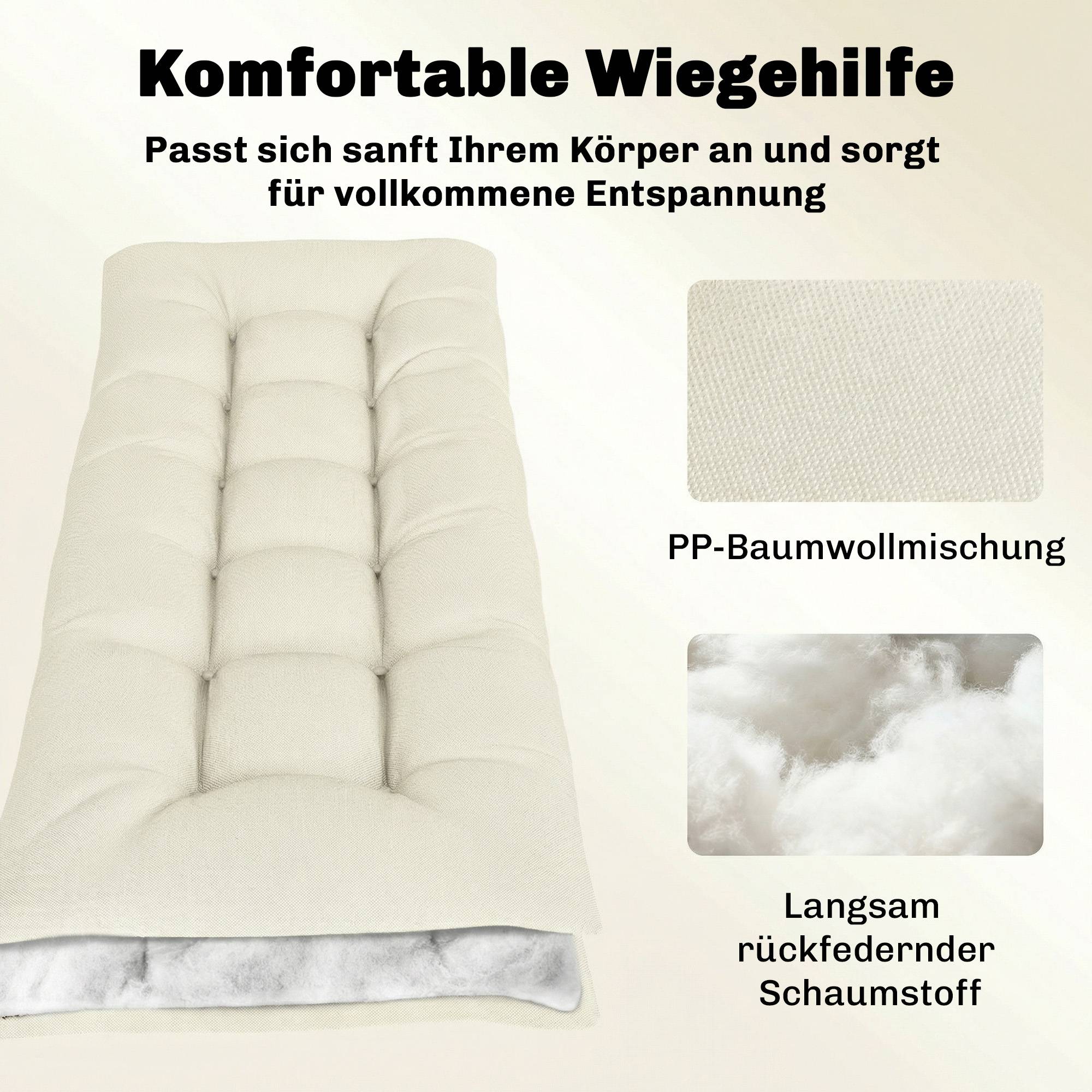 Coussin de palette amovible avec sangles de fixation, compatible avec la plupart des chaises longues, 198 x 65 x 13 cm, beige - Image 7