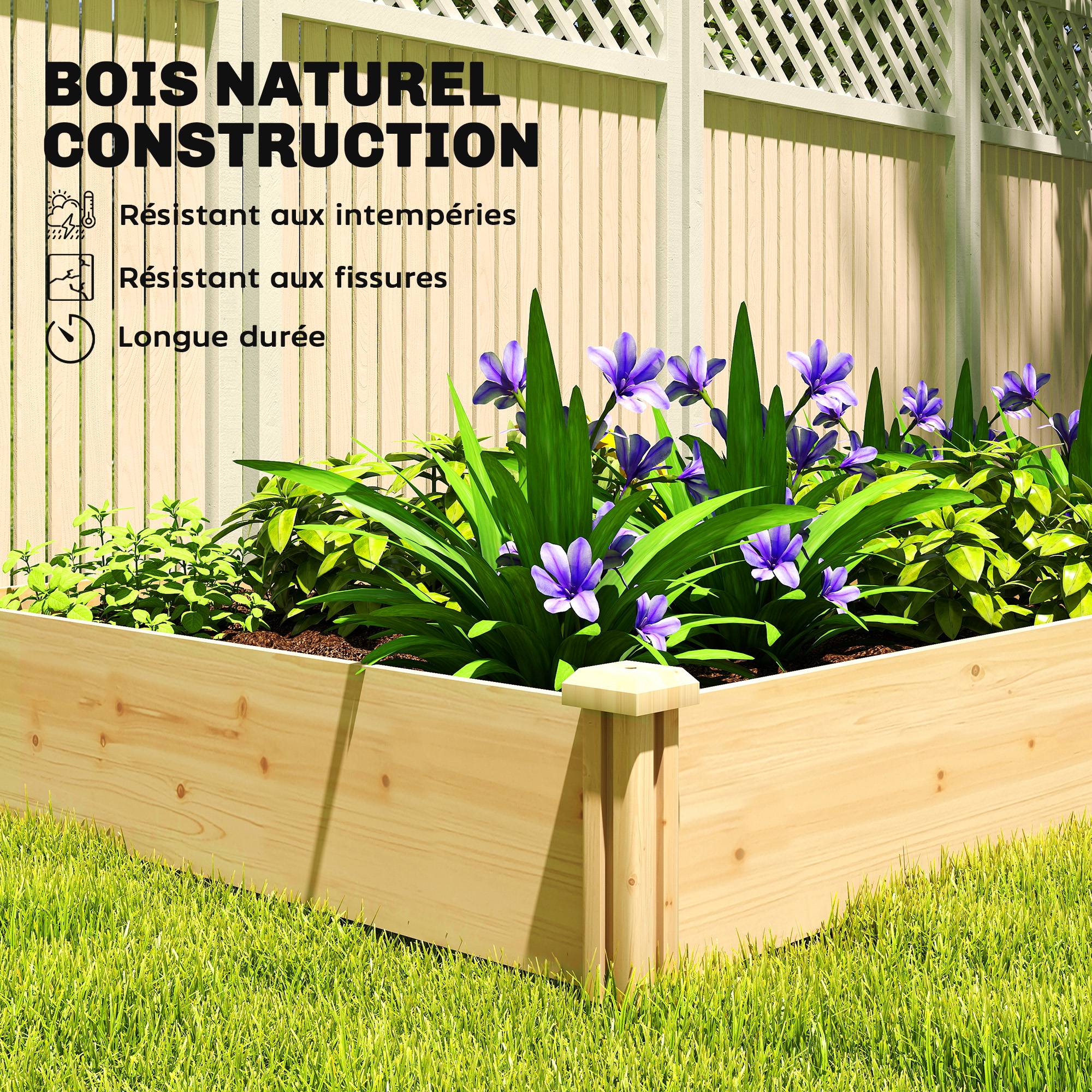 Carré Potager de jardin en Bois massif, Jardinière Surélevé avec séparateur, 235 x 121 x 26 cm, effet Bois Naturel - Image 9