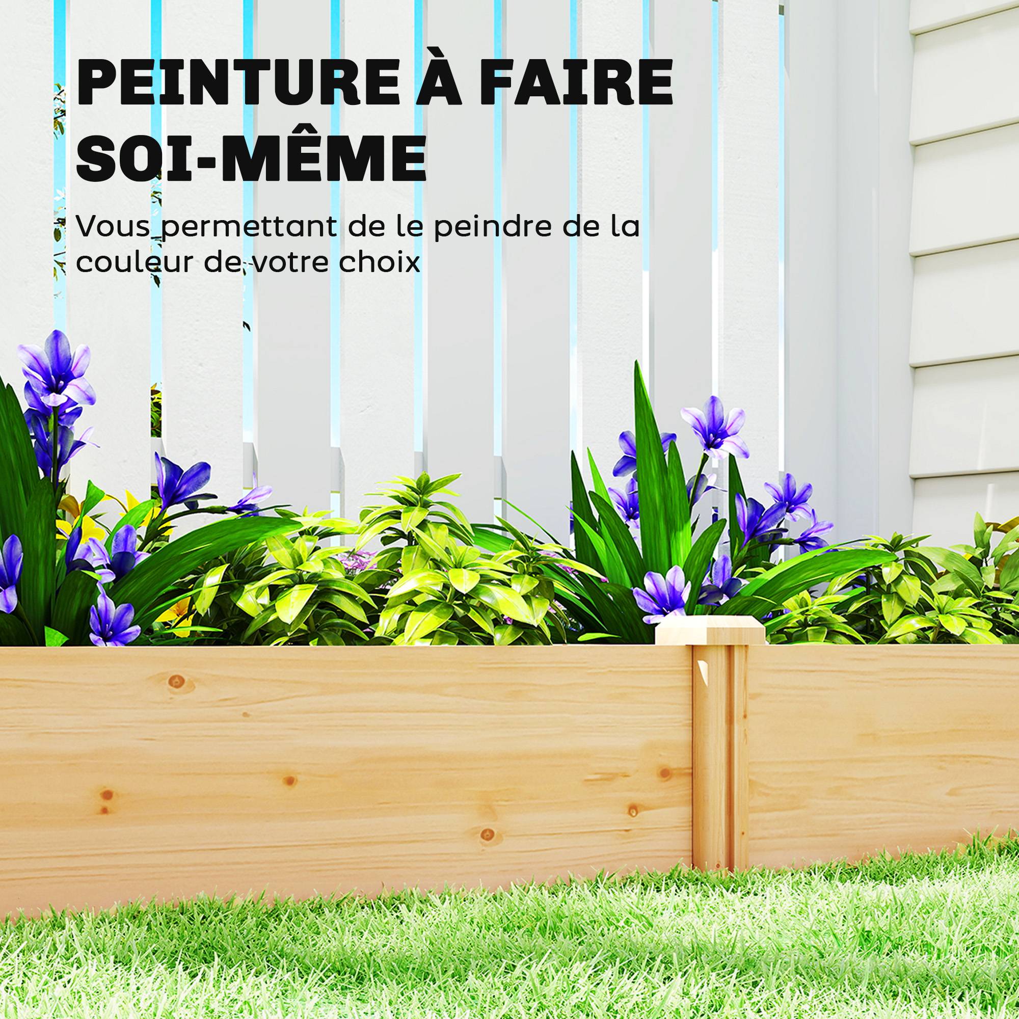 Carré Potager de jardin en Bois massif, Jardinière Surélevé avec séparateur, 235 x 121 x 26 cm, effet Bois Naturel - Image 8